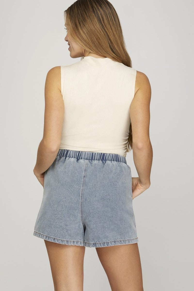 Drawstring Denim Shorts