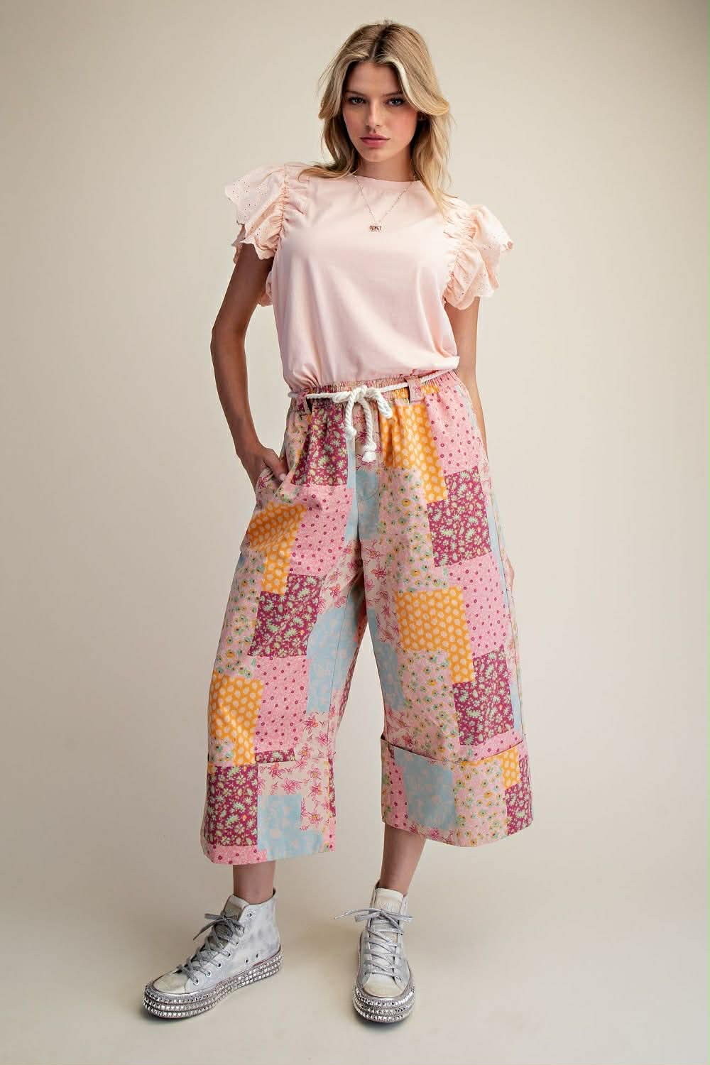 Easel patchwork wide leg capri