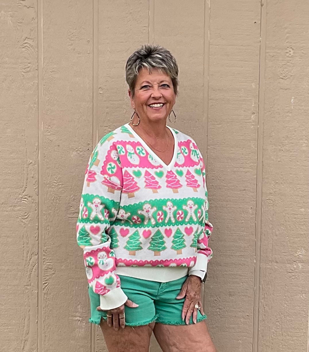 Pink and Green Holiday Sweater