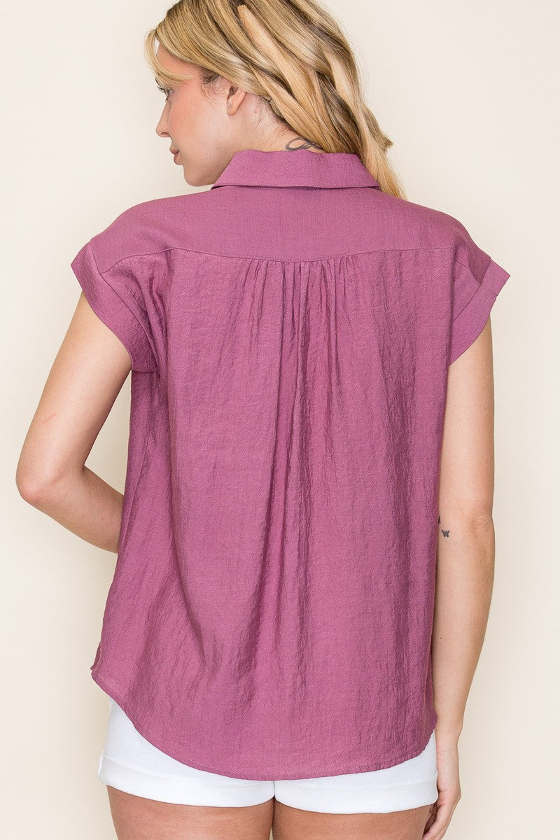 Short Sleeve Button Up Collared Top