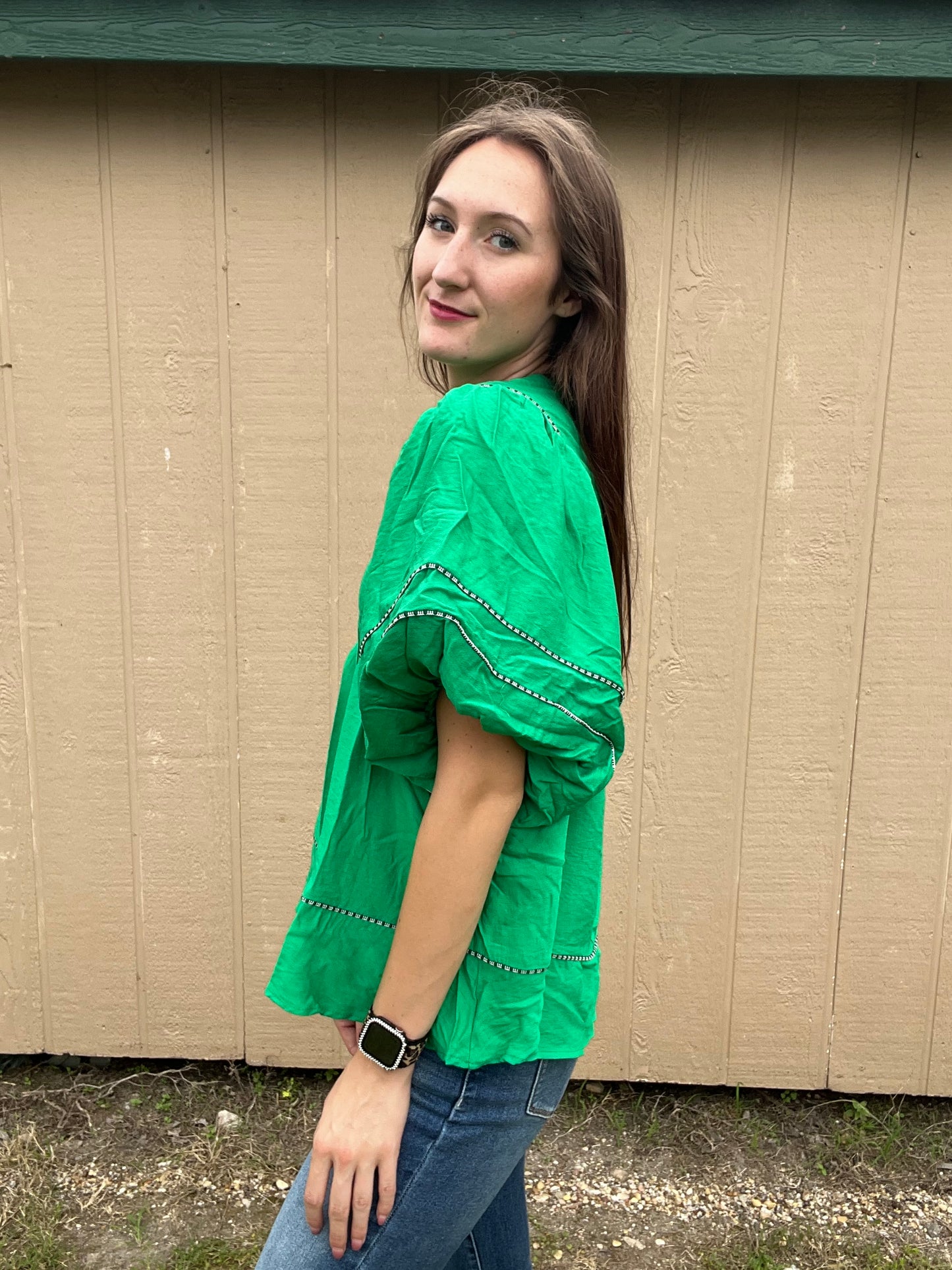 Umgee Solid Lace Trim Blouse