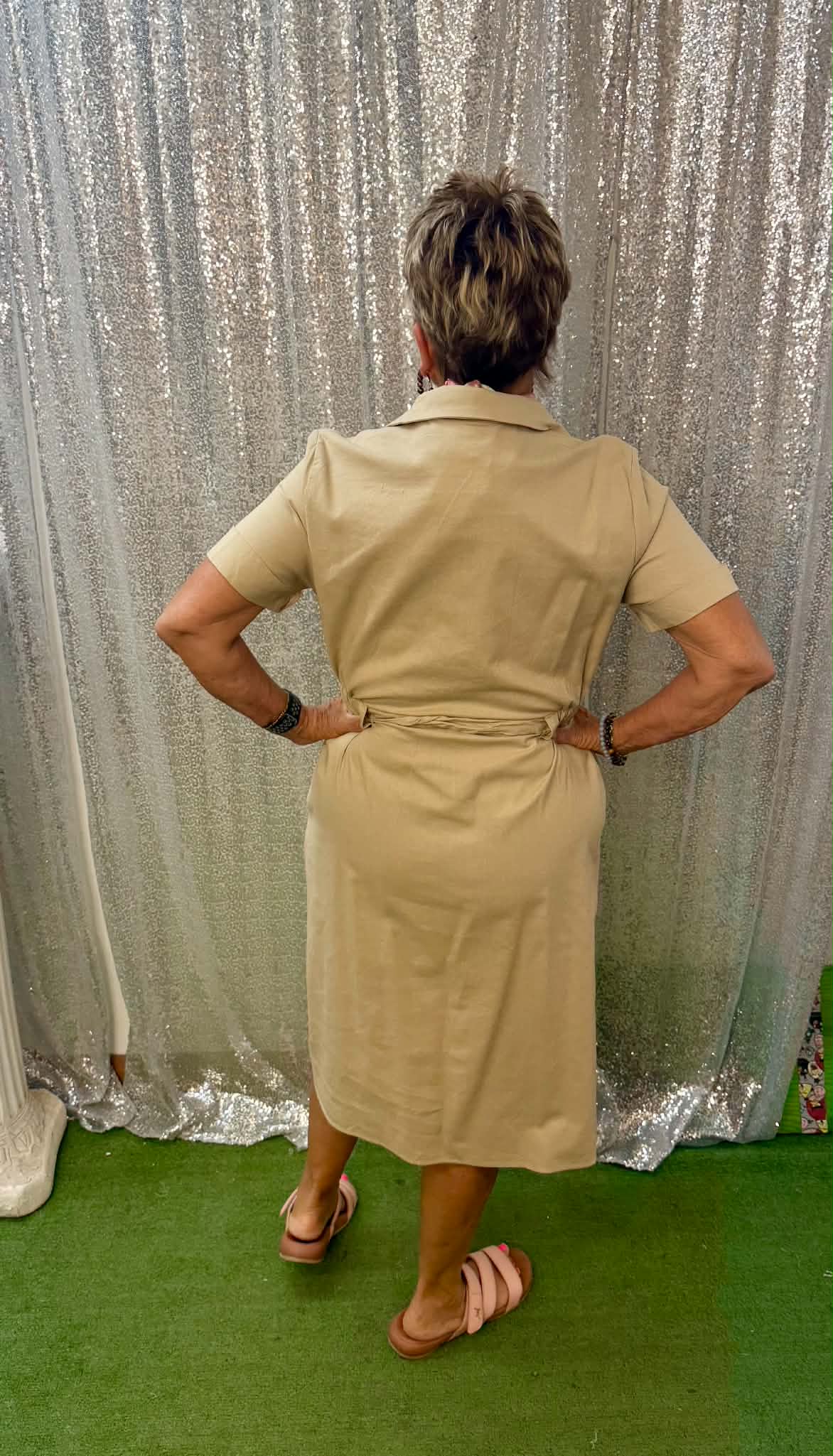 Flamingo tan belted dress