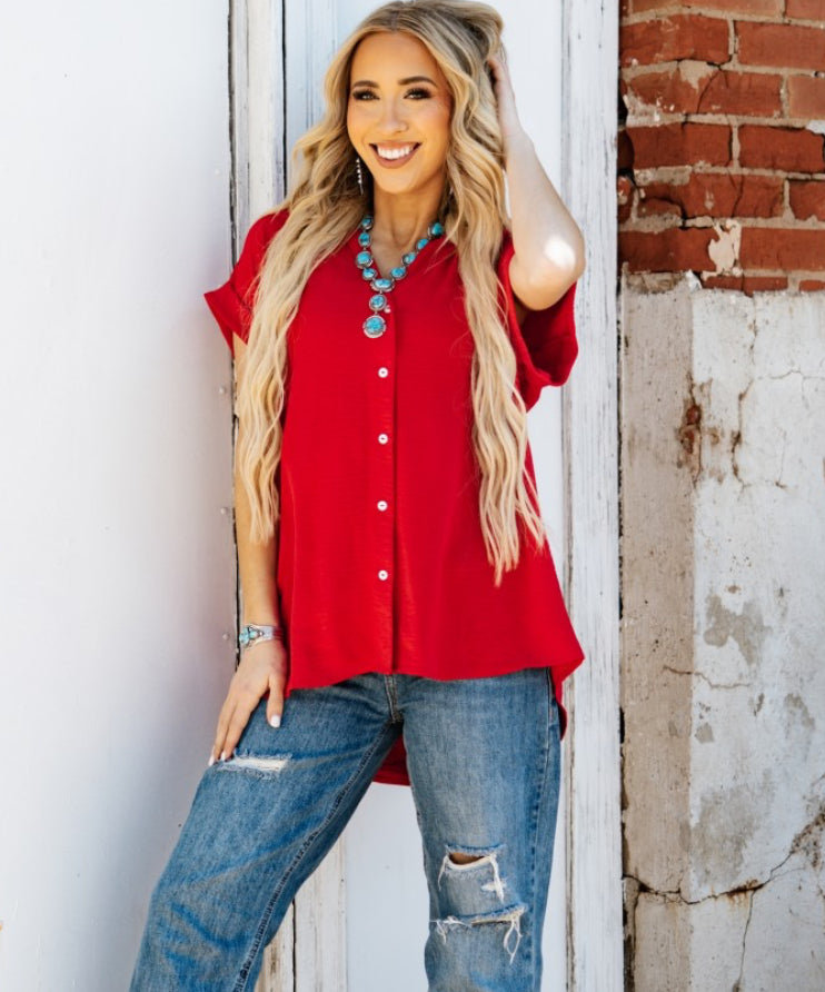 ANDREE by Unit Button Up Short Sleeve Plus Size