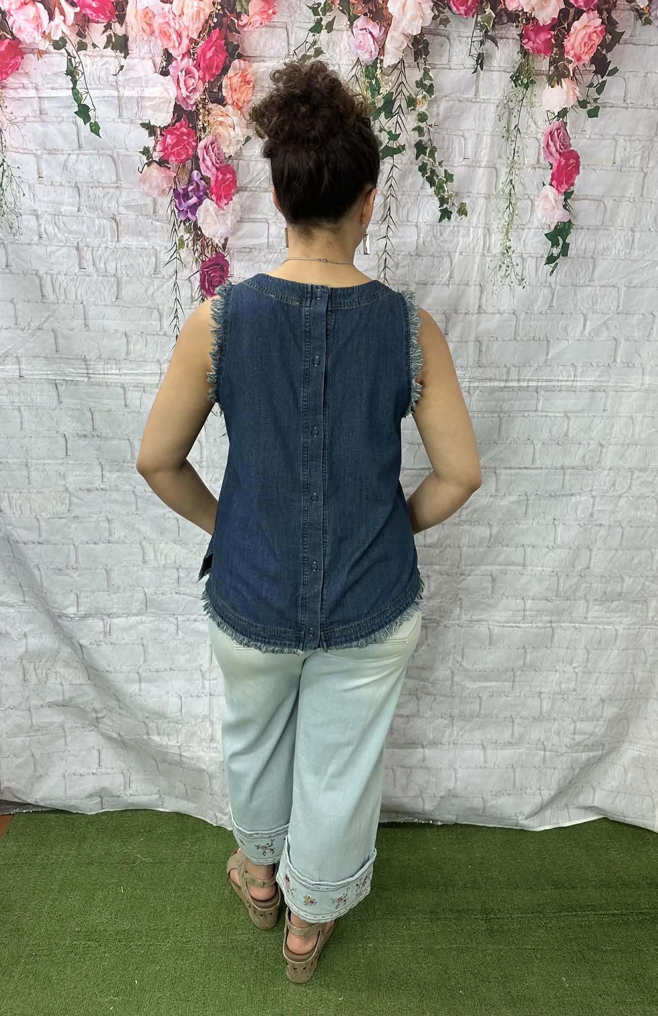Umgee Denim Sleeveless Fringe Top