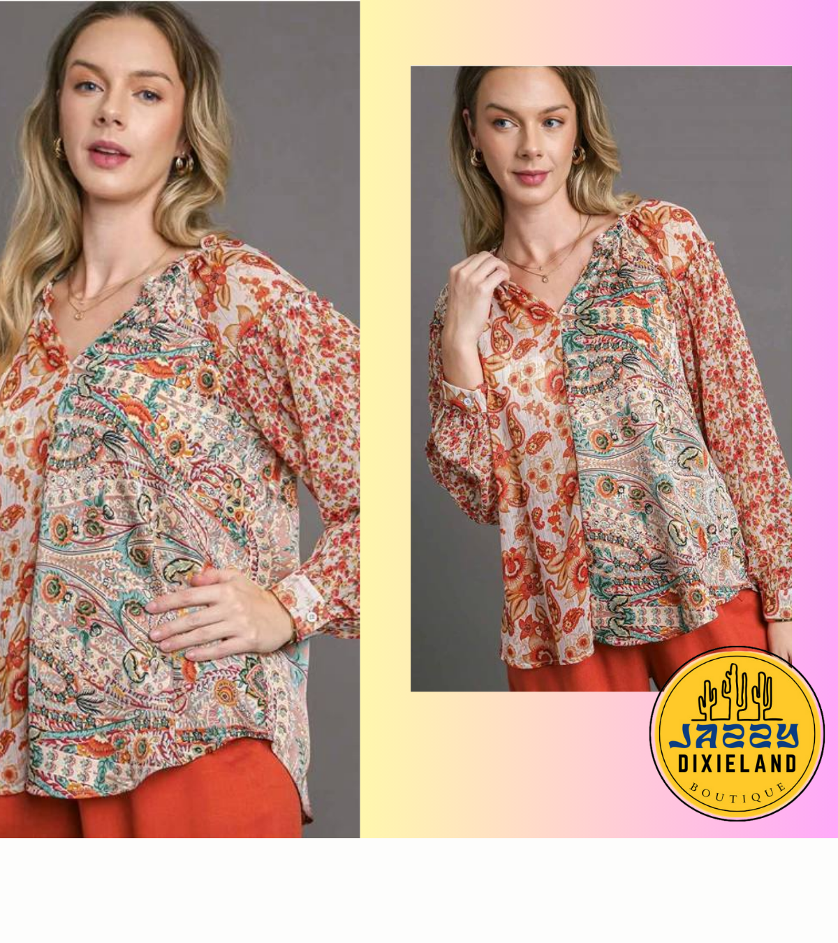 Mix Print Long Sleeve Top