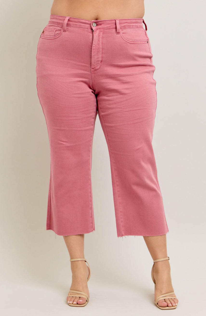 Judy Blue Rose Wide Leg Crops Plus Size