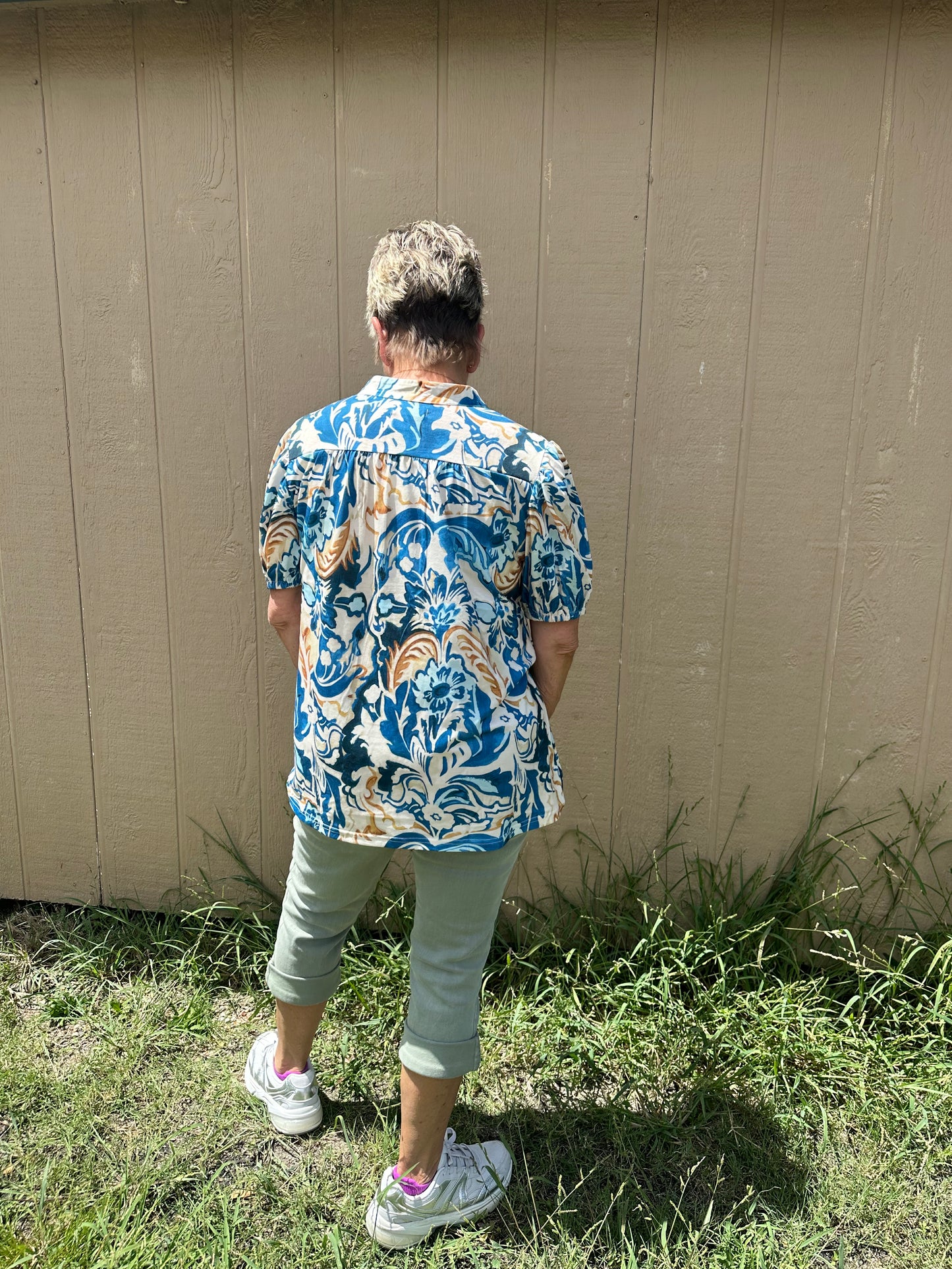 blue and gold blouse