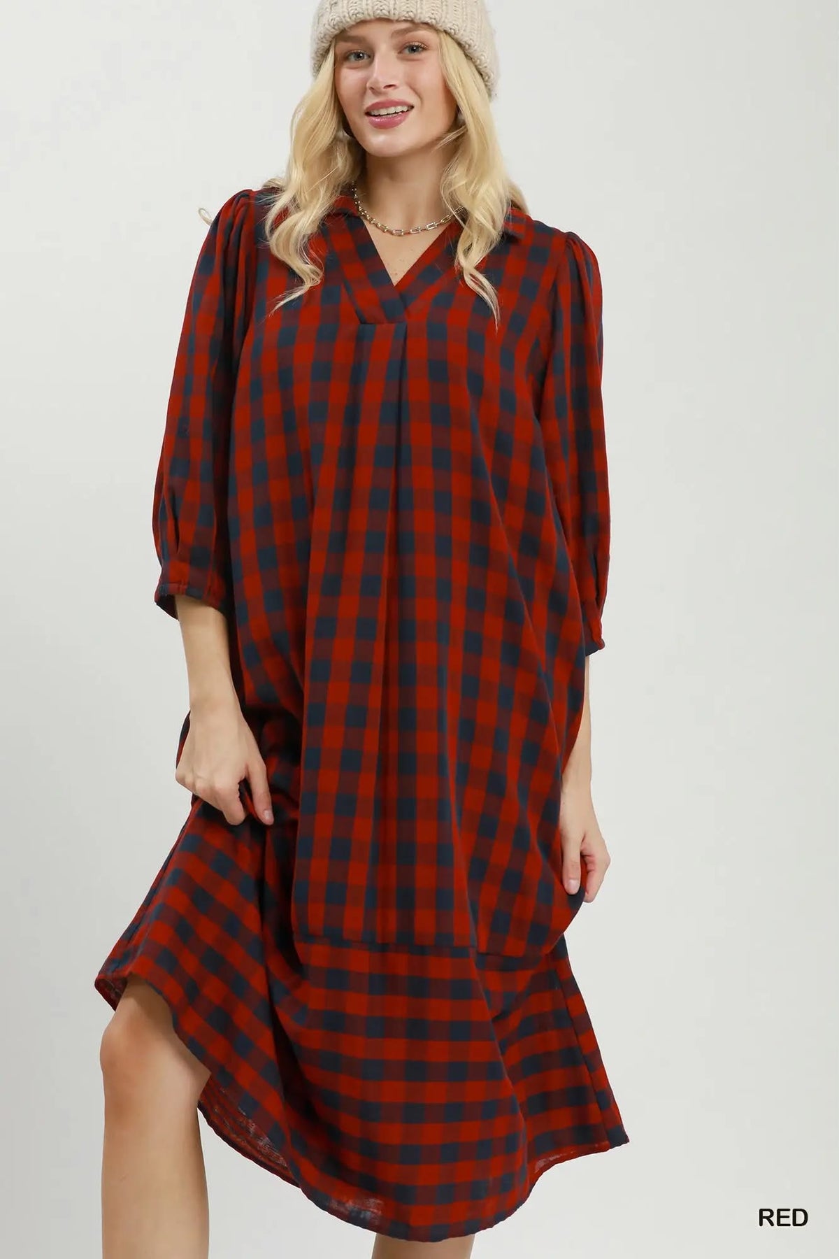 Umgee Plaid Dress w/Collar Plus
