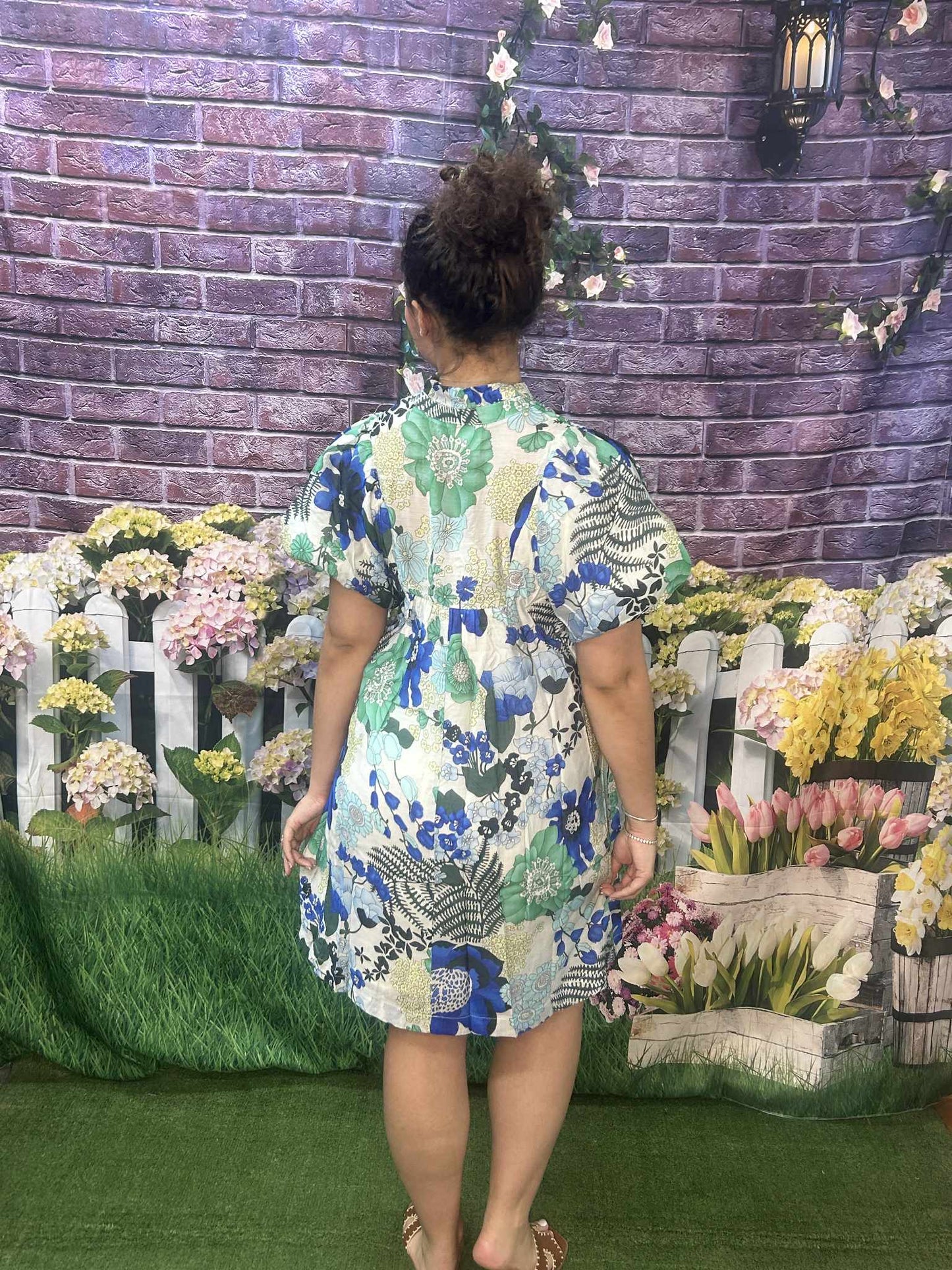 Umgee Blue Mix Floral Dress
