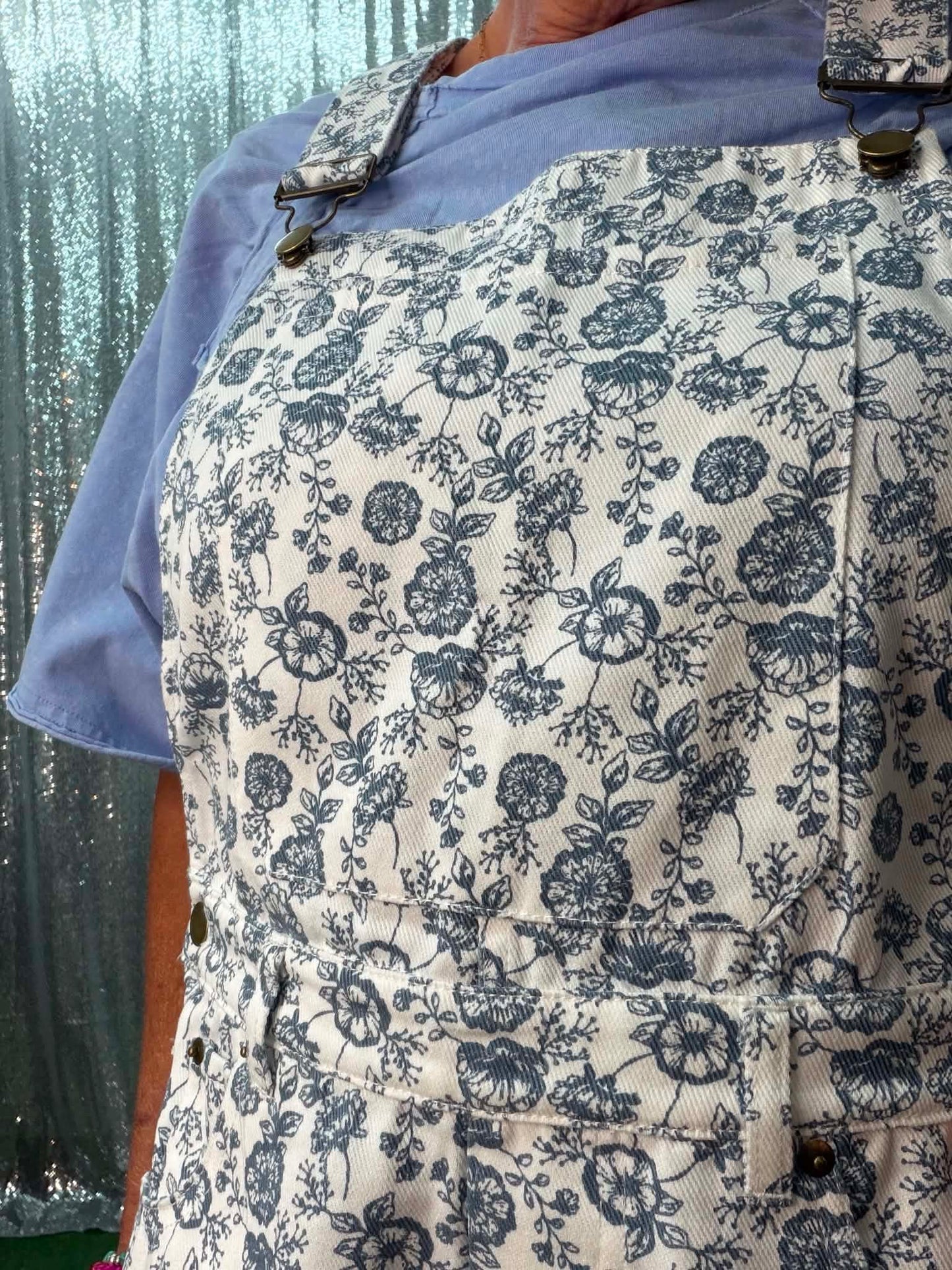 Oddi Washed Blue Floral Overalls