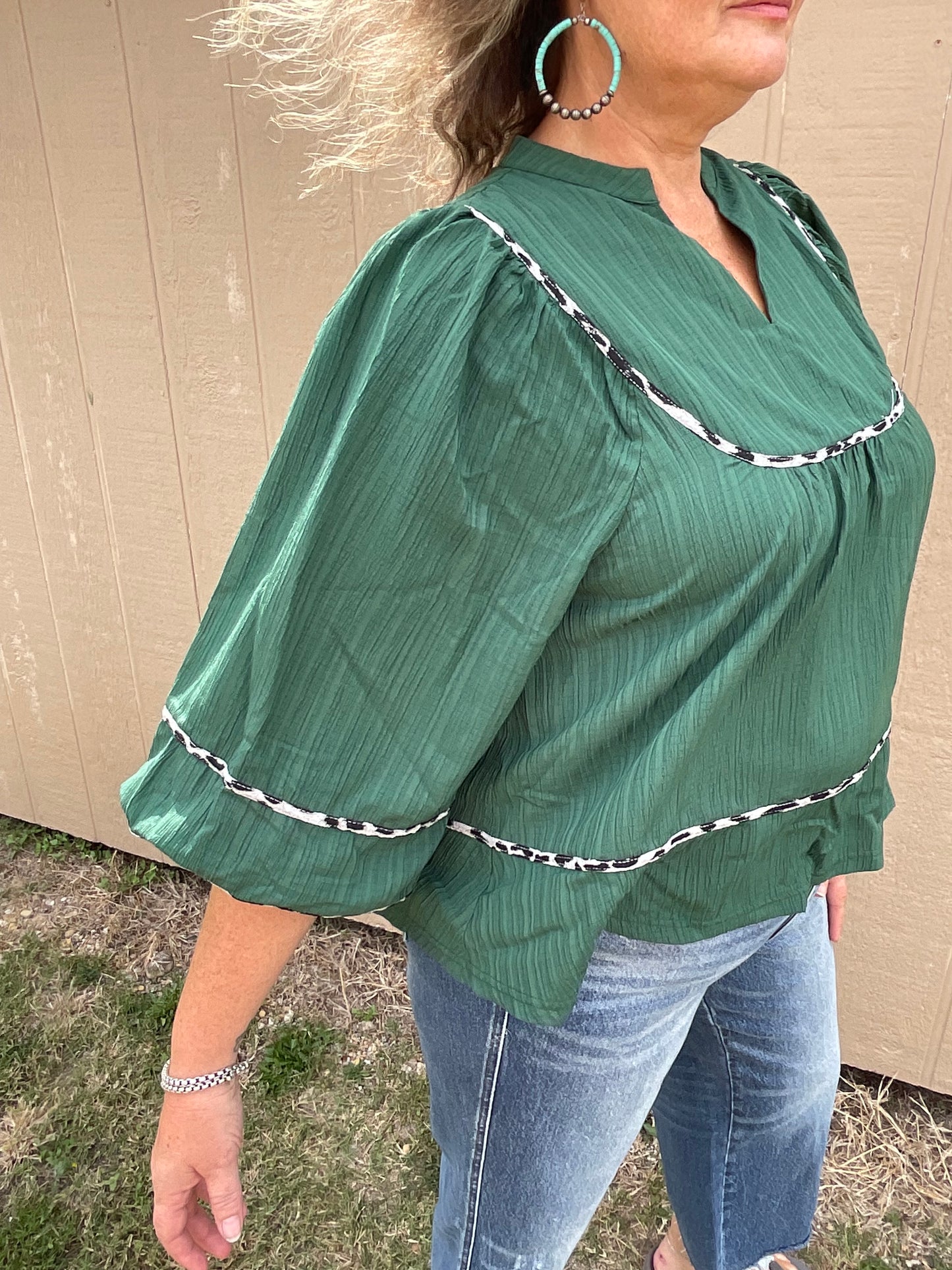 Texture Fabric Blouse with Animal Print