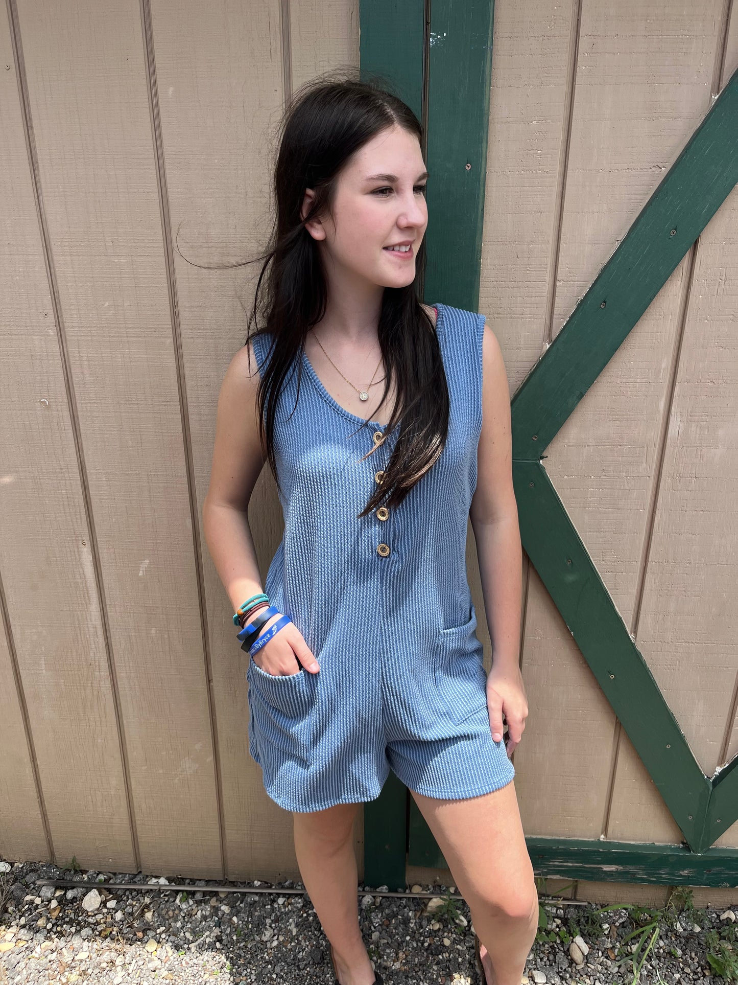 Button Up Ribbed Romper
