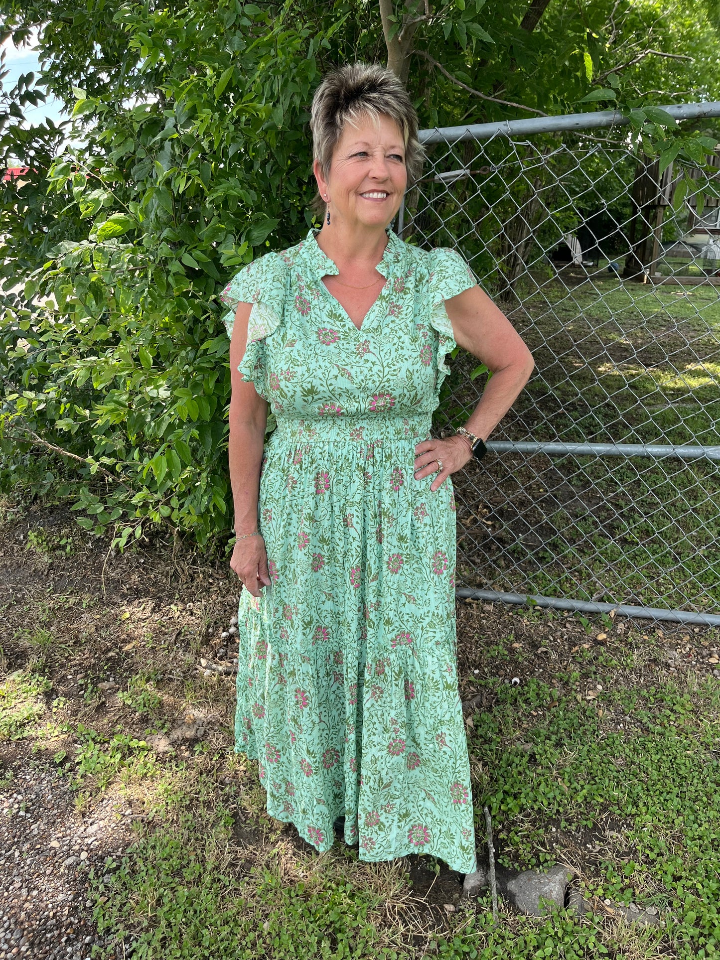 Green Floral Midi Dress