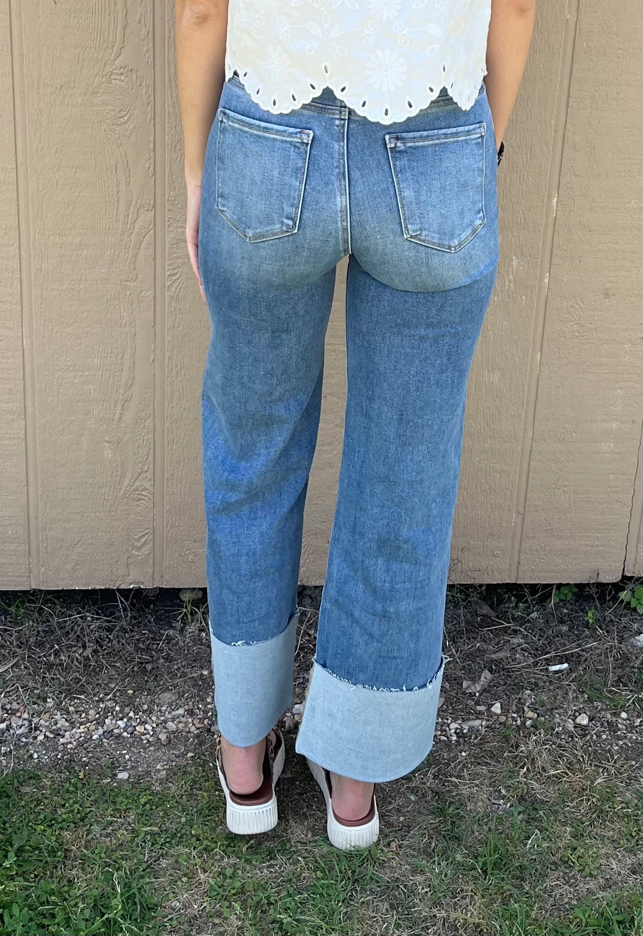 Risen Wide Leg Cuff Jeans Plus Size