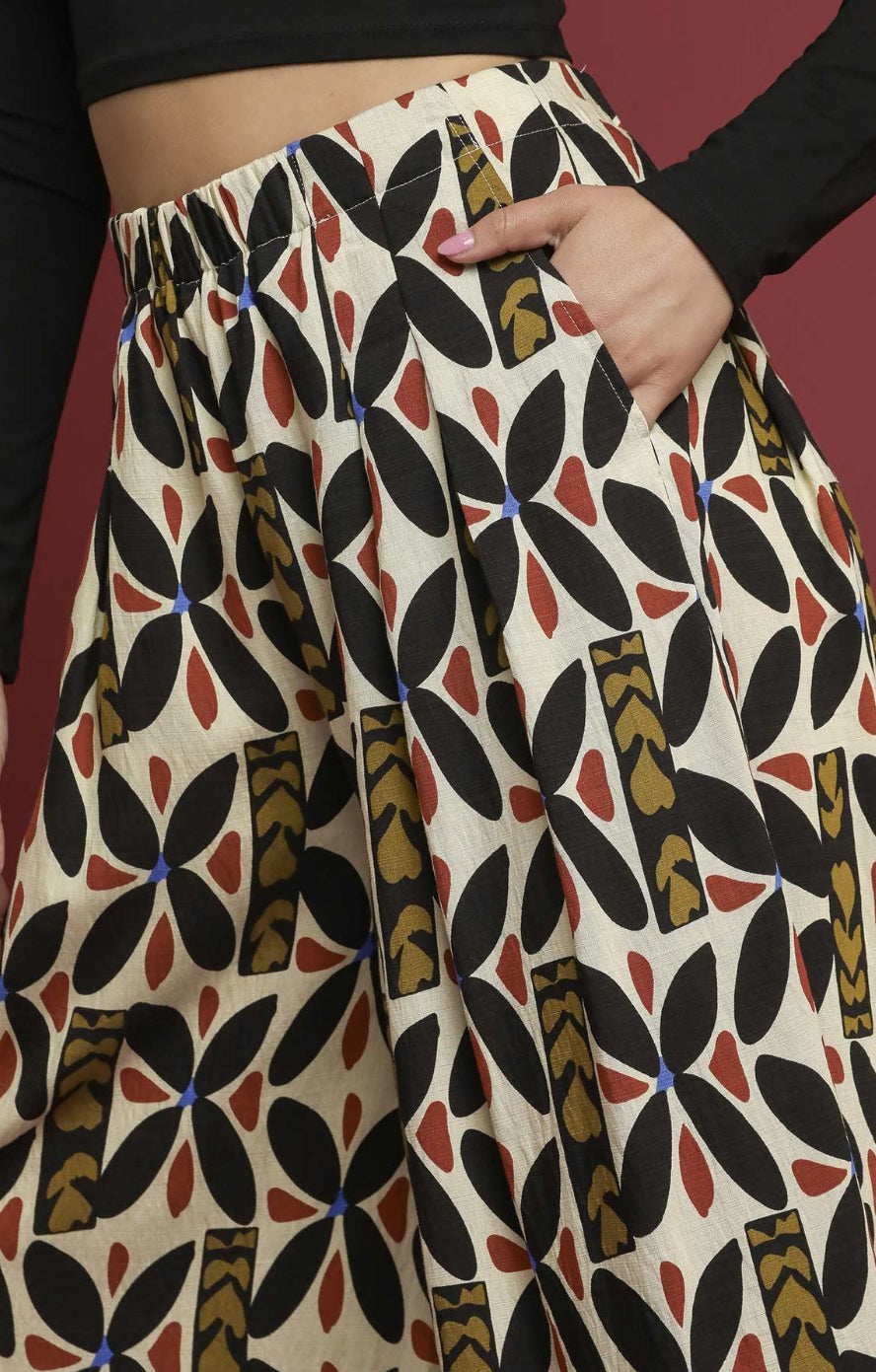 Tribal Motif Block Print Wide Leg Pants