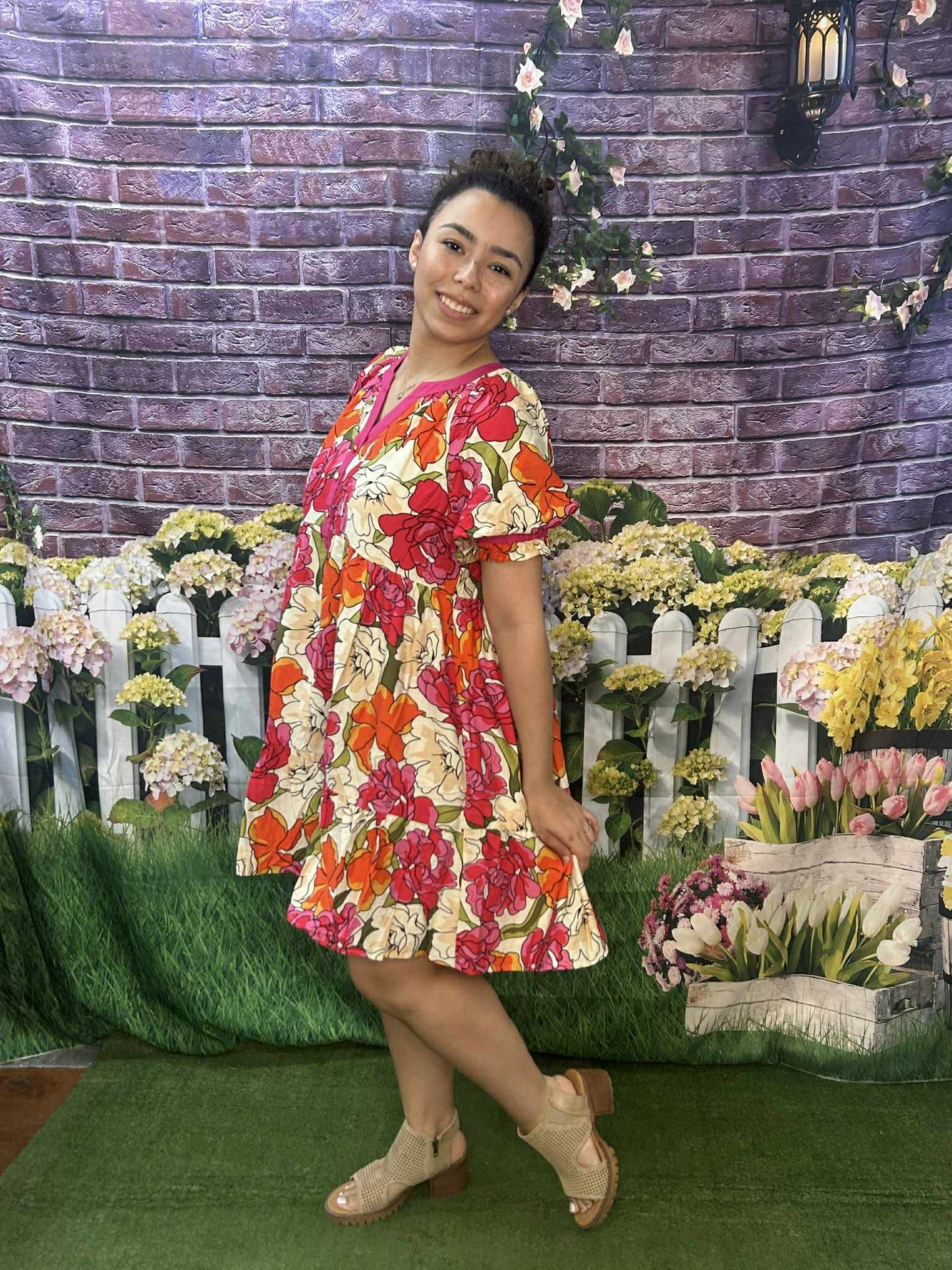 Umgee Floral Pink Babydoll Dress