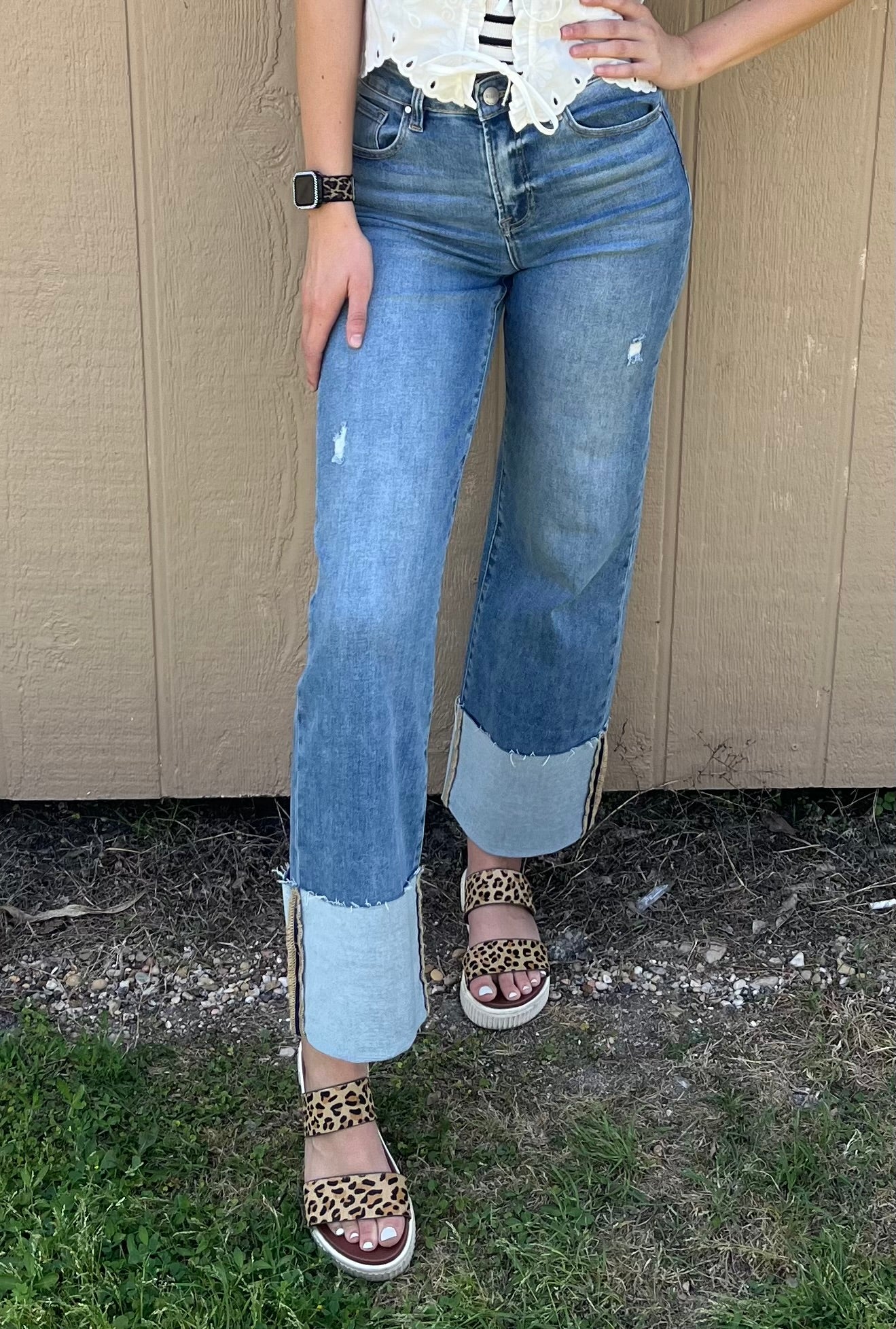 Risen Wide Leg Cuff Jeans Plus Size