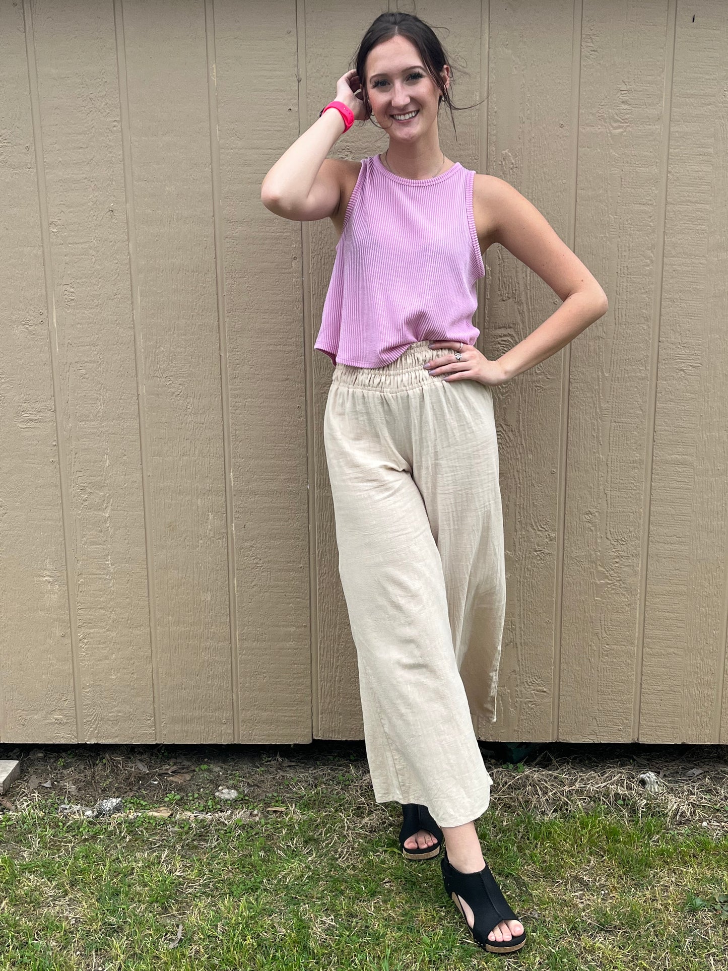 Cream Umgee Gathered Waistband Pants