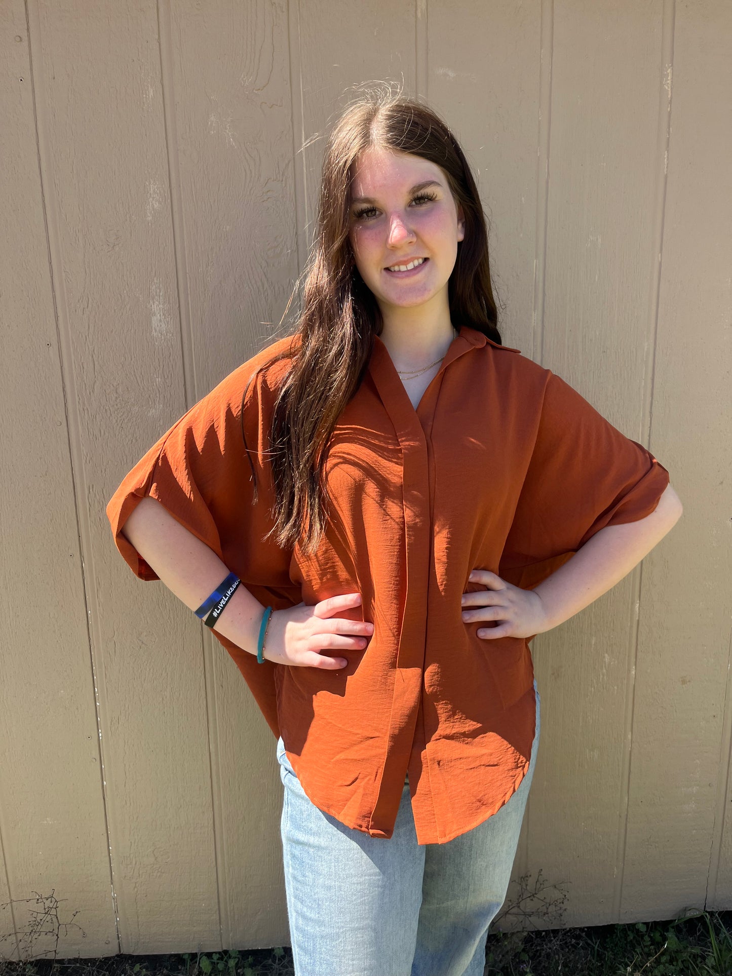 Hi Low Half Sleeve Button Up