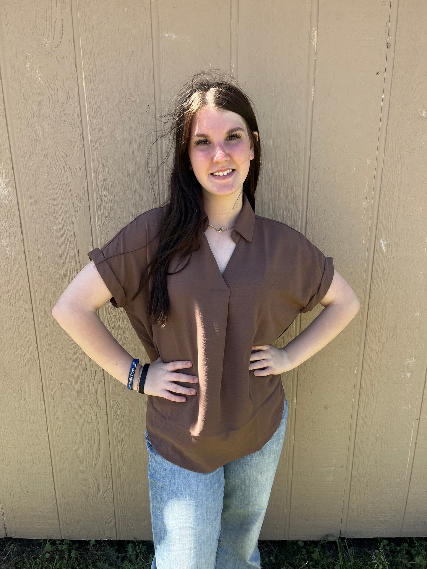 Collared V Neck Top