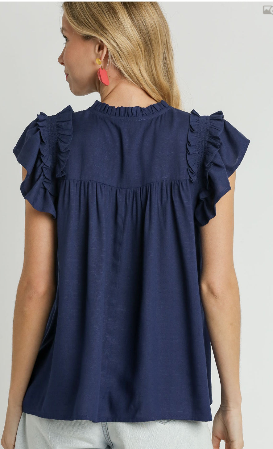 Smocked Top with Front Tie & Flutter Sleeves