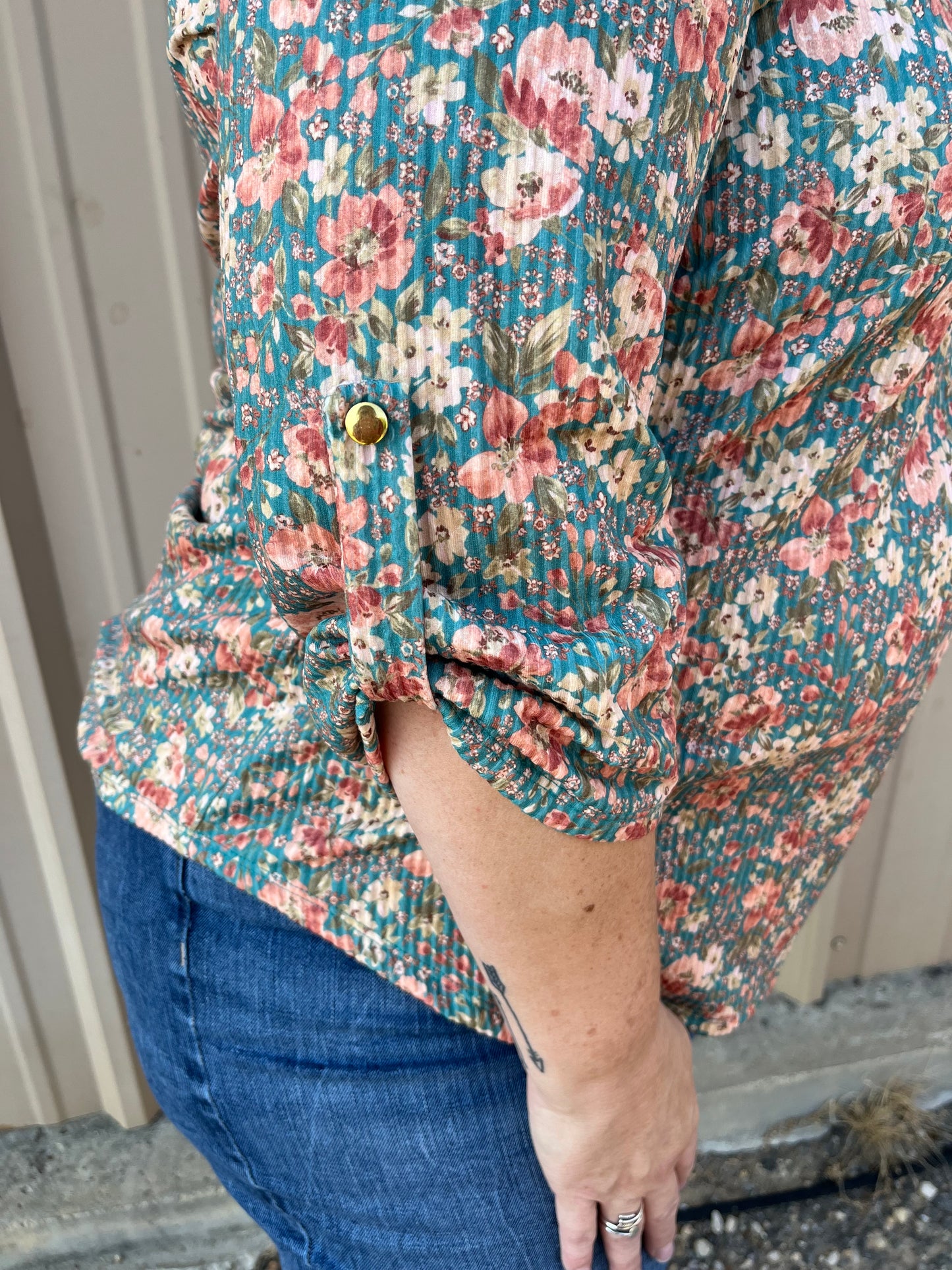 Ribbed Floral Top Plus Size