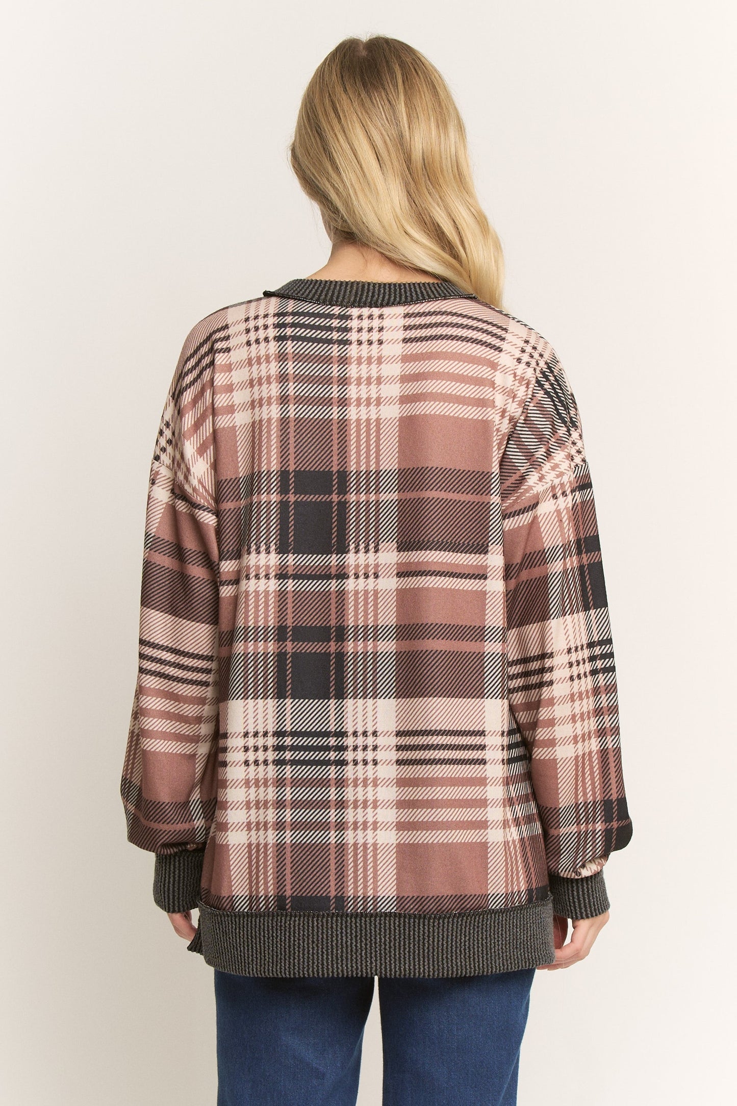 Plaid Long Sleeve Top Plus Size