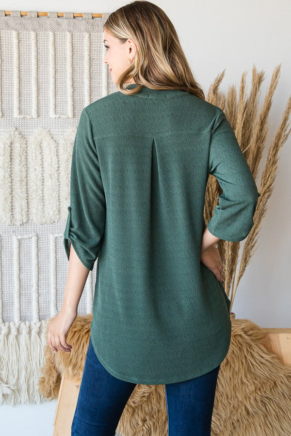 Mandarin Neckline Textured Top Plus Size