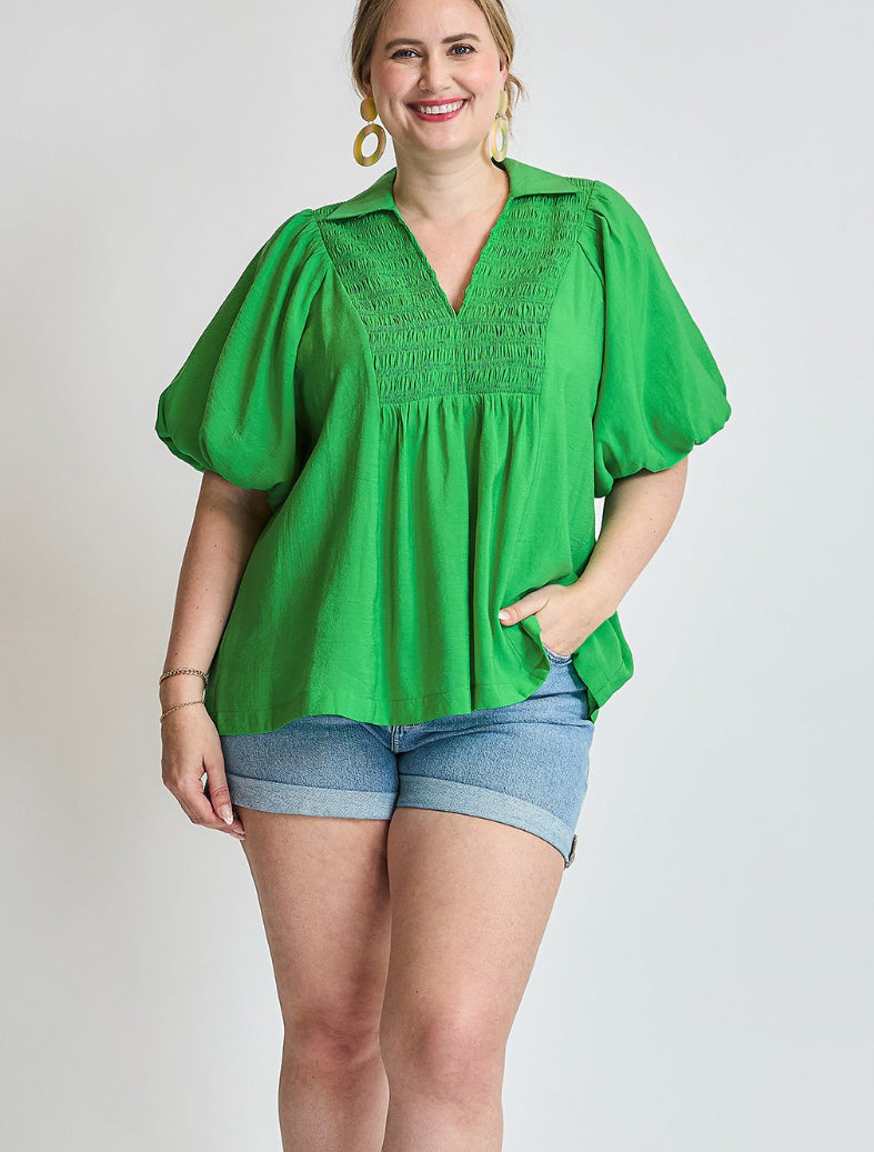 Plus Size Umgee Bubble Sleeve Blouse