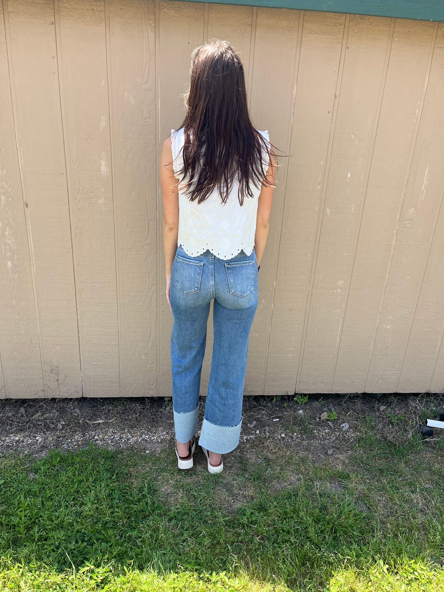 Risen Wide Leg Cuff Jeans Plus Size