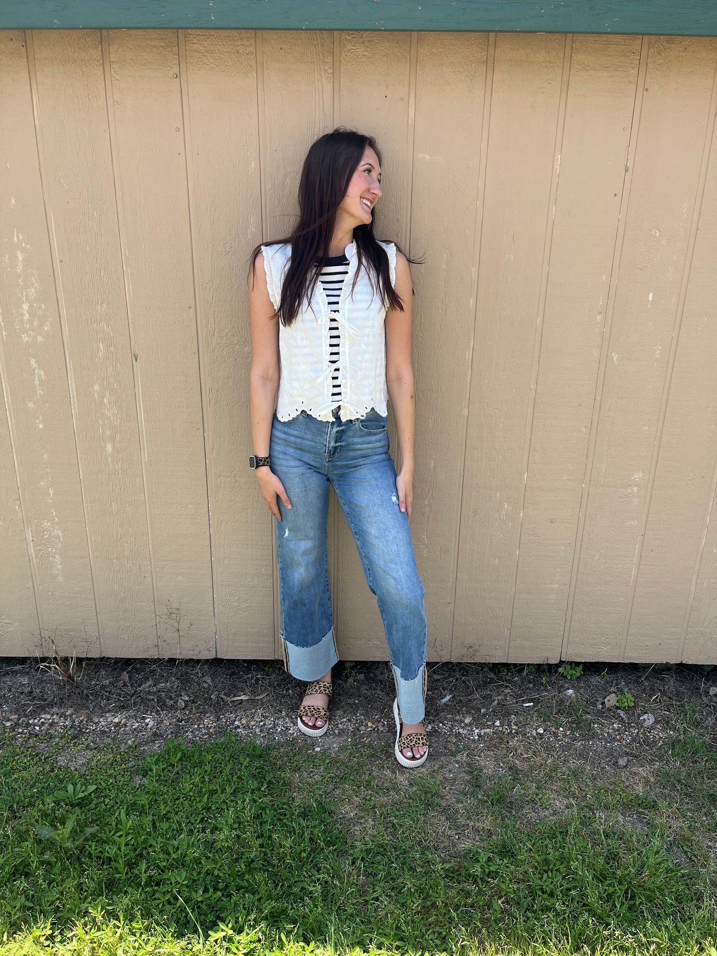 Risen Wide Leg Cuff Jeans Plus Size