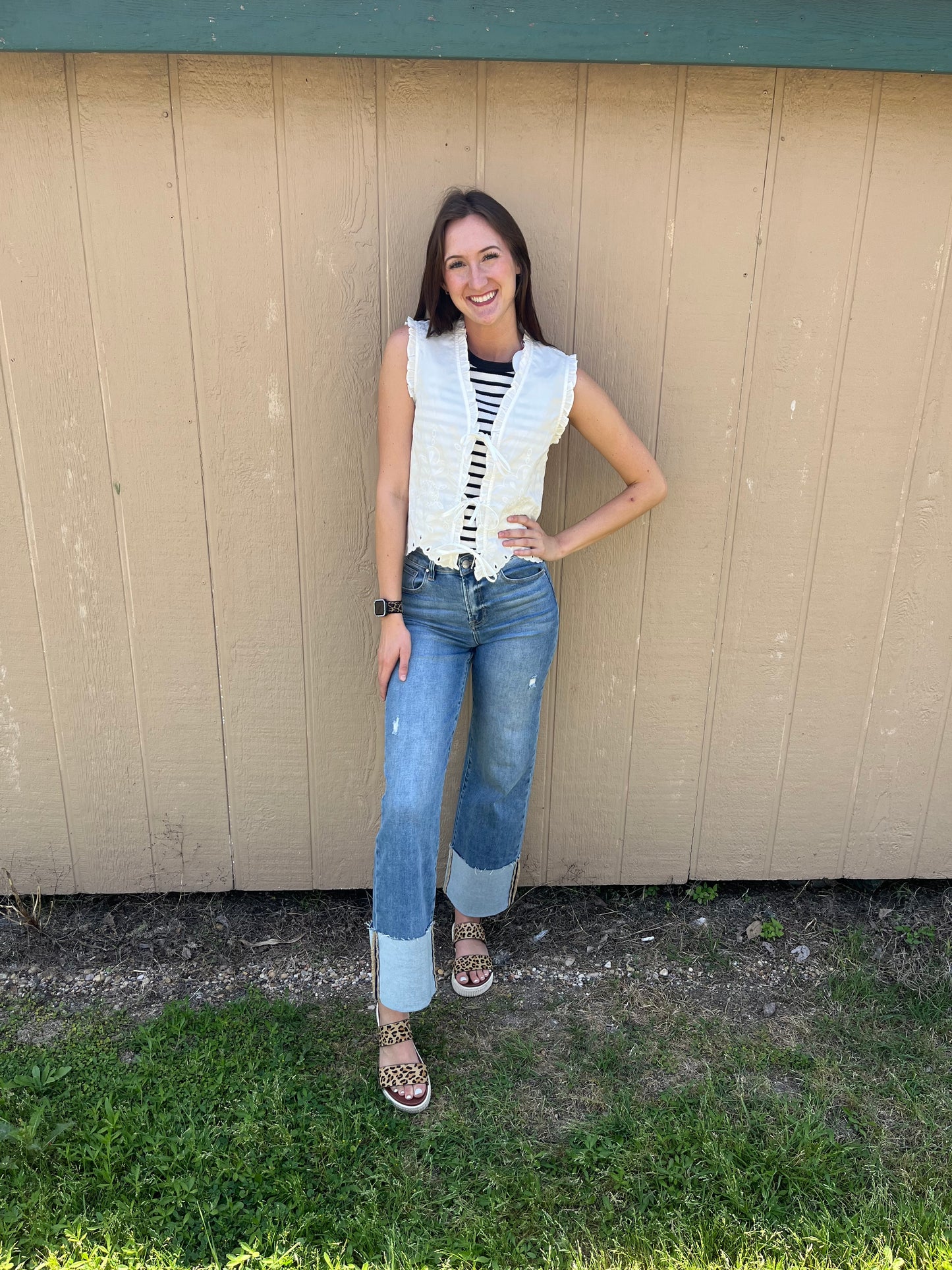 Risen Wide Leg Cuff Jeans Plus Size