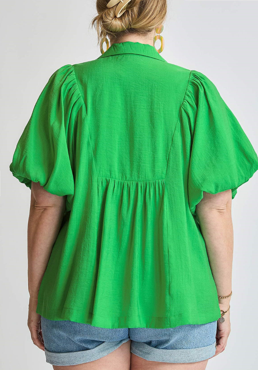 Plus Size Umgee Bubble Sleeve Blouse