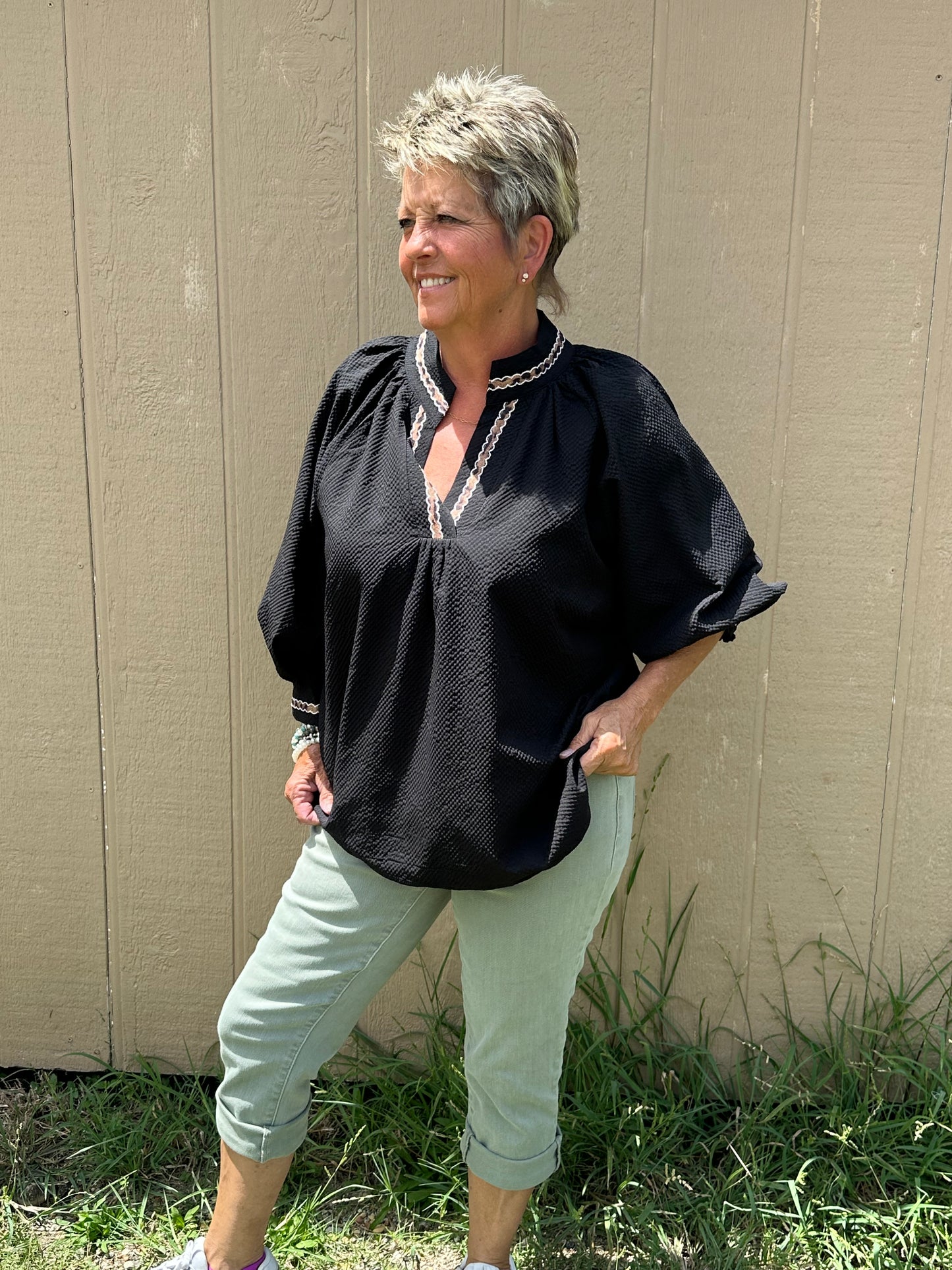 Lined leopard Umgee Top