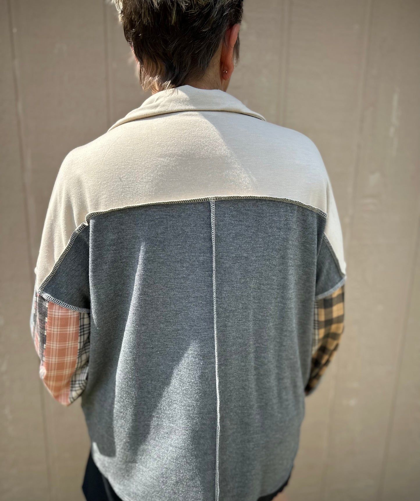 Haptics Plaid Patchwork top