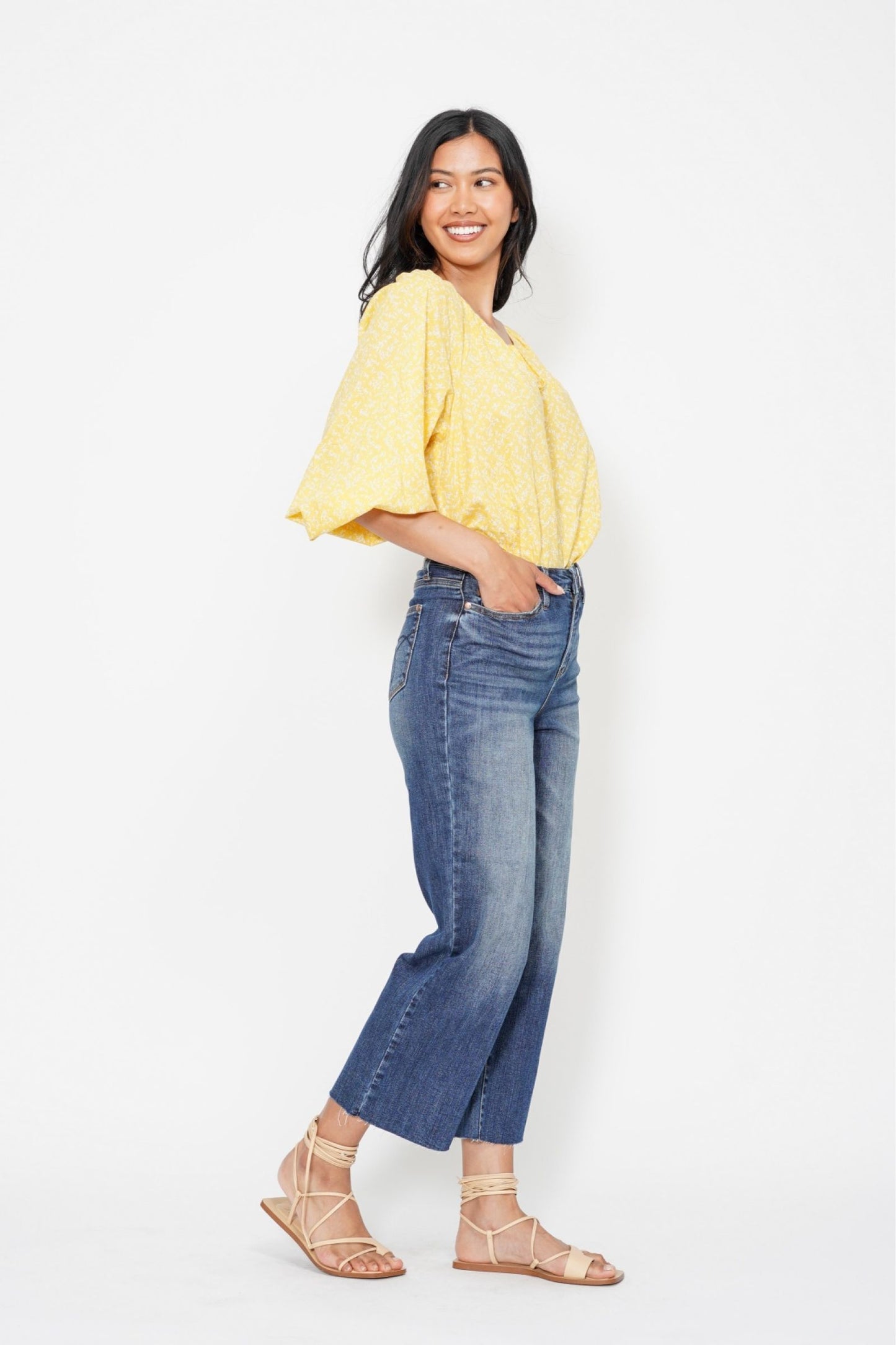 **Judy Blue High Waist Wide Crop w/ Embroidered Back Pocket Plus Size