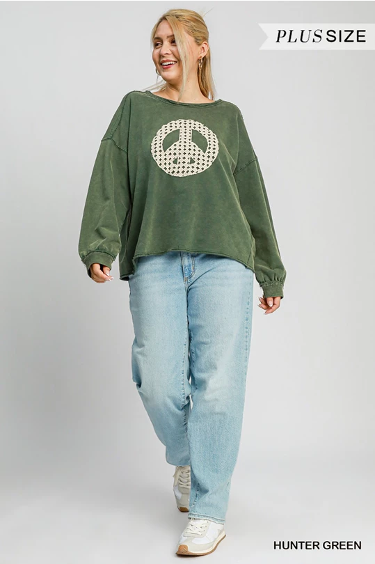 Umgee French Terry Peace Sign Top Reg + Plus Size