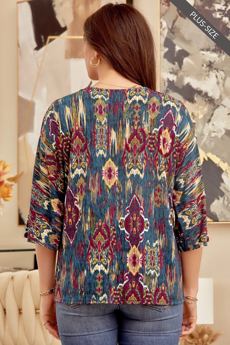 Dear Scarlett Teal Multicolored Boyfriend Top Reg + Plus Size