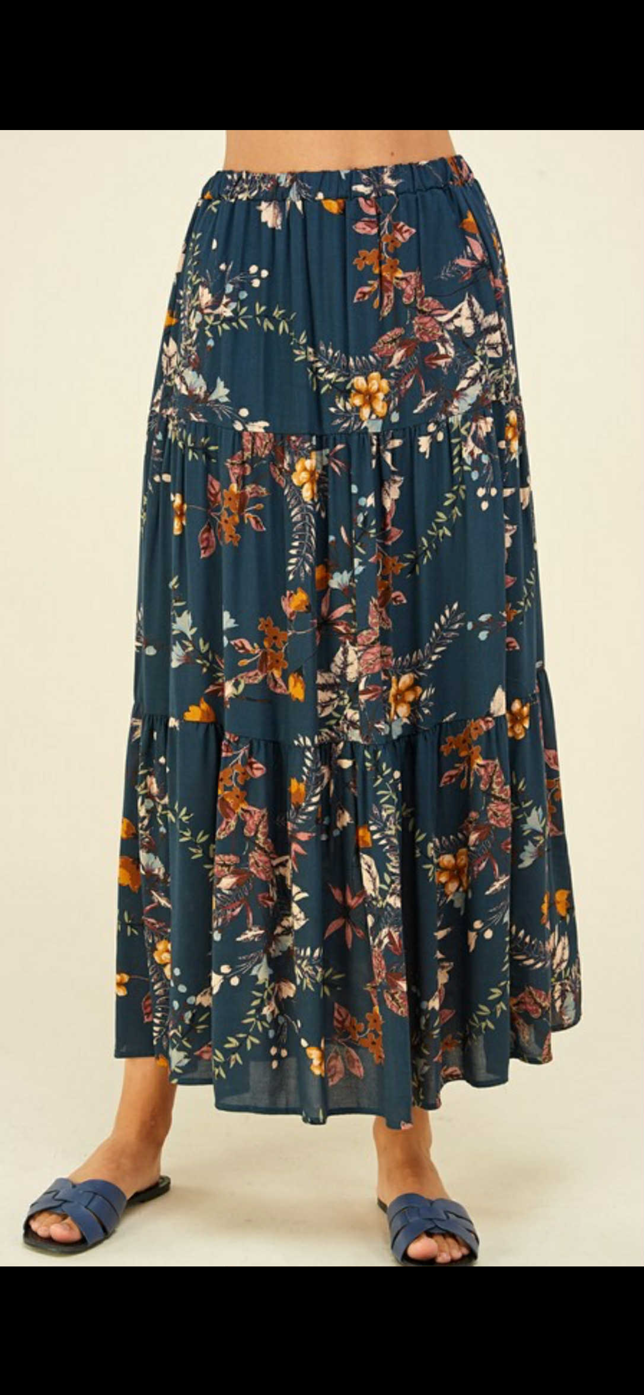 Midi Blue Floral Skirt