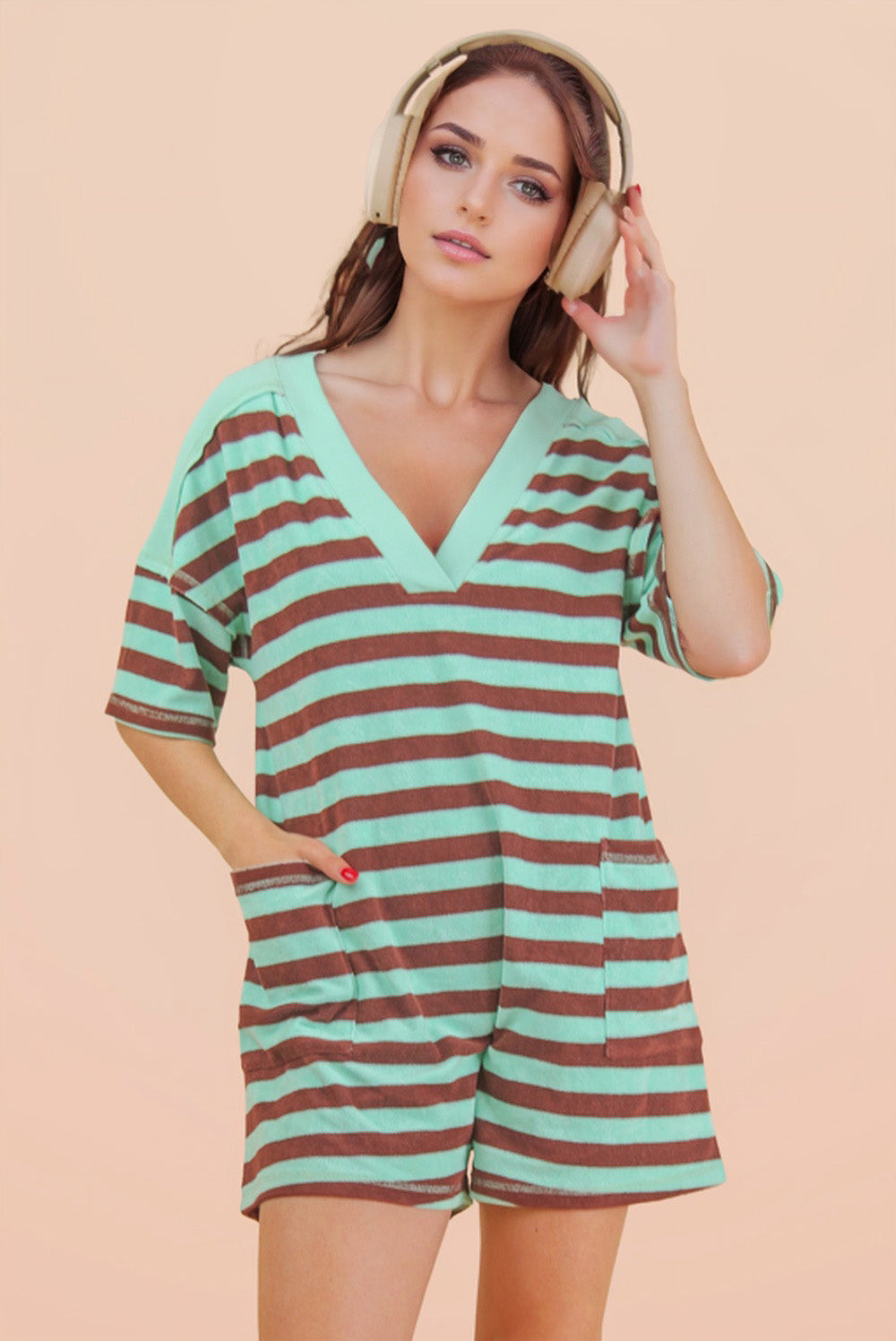 Very J stripe romper shorts