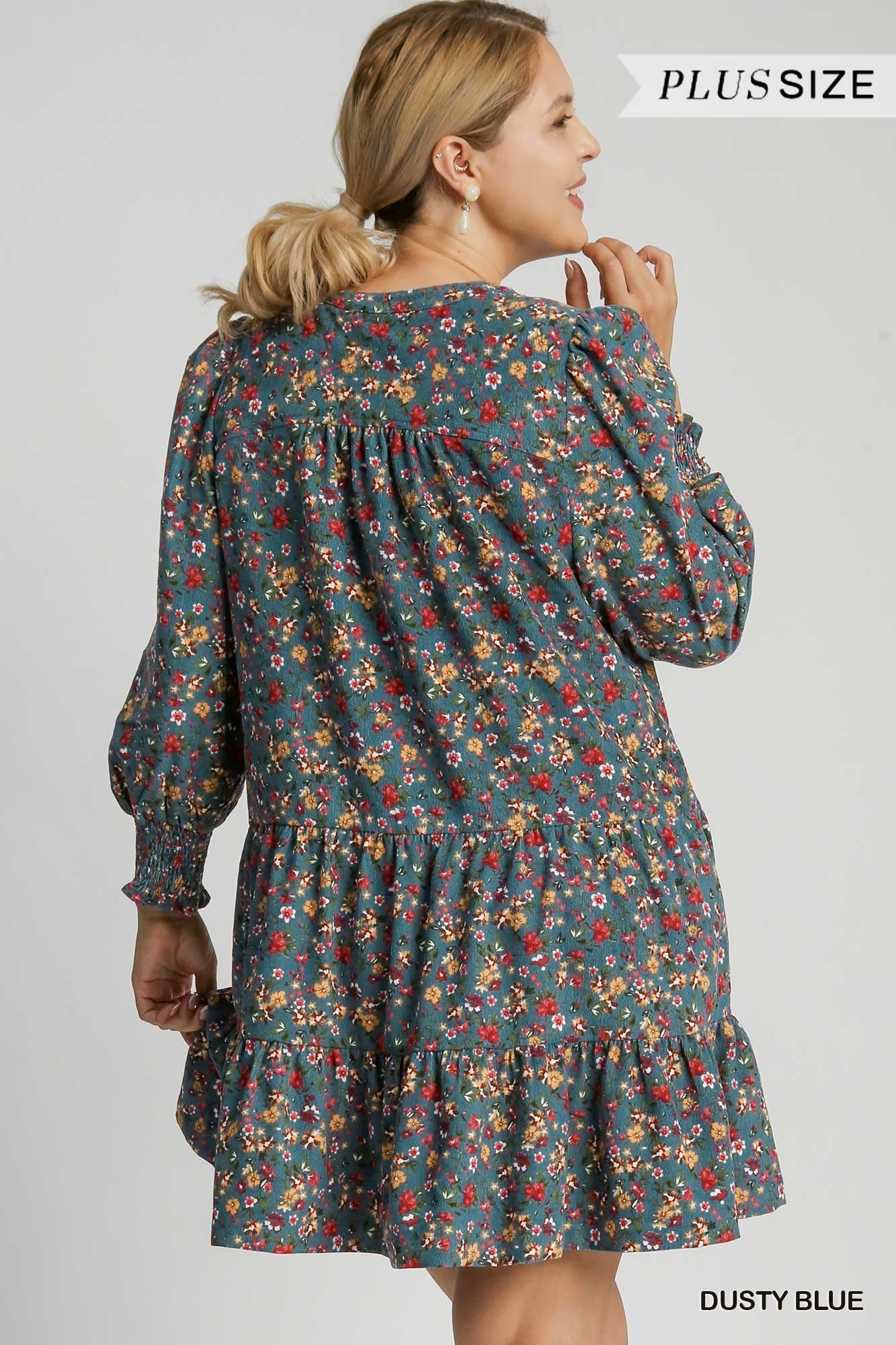 Umgee Floral V-Neck Dress Plus size