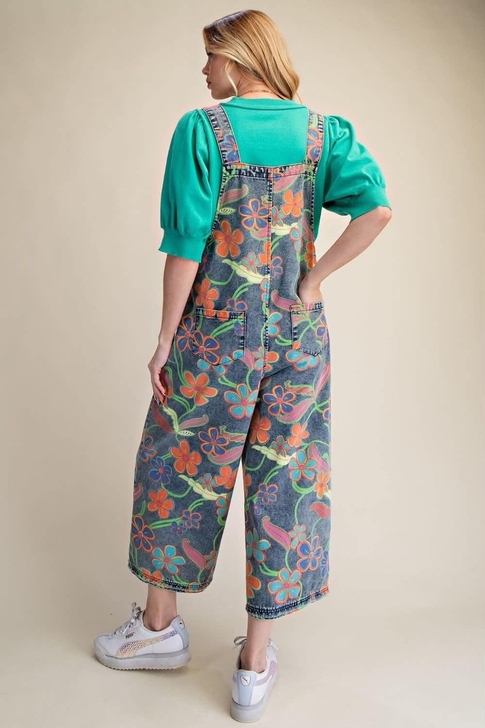 Easel Bright Floral Printed Overalls