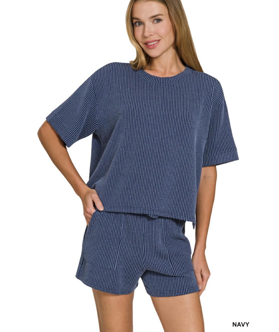 Zenana ribbed shorts SET