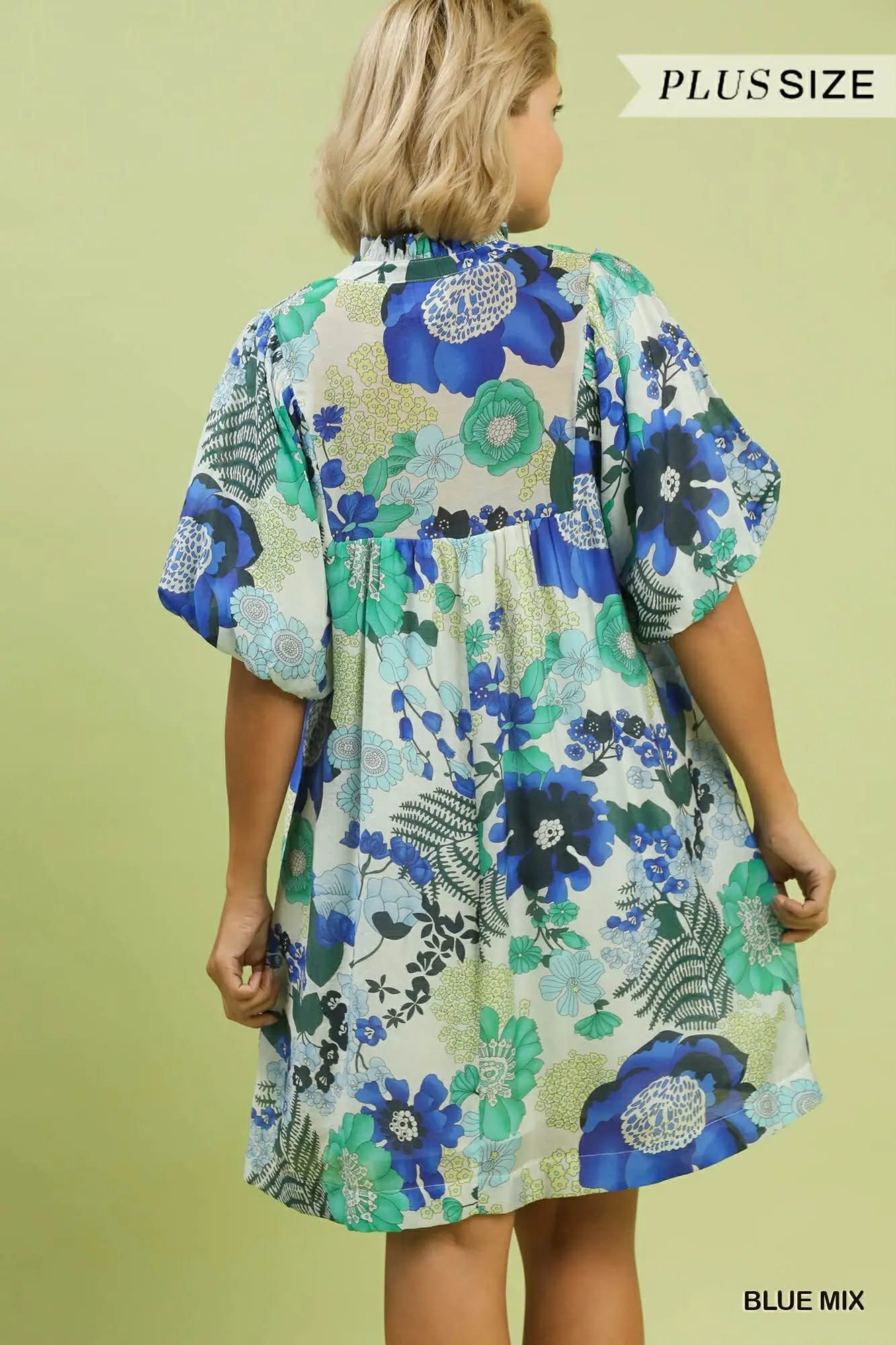Umgee Blue Mix Floral Dress Plus