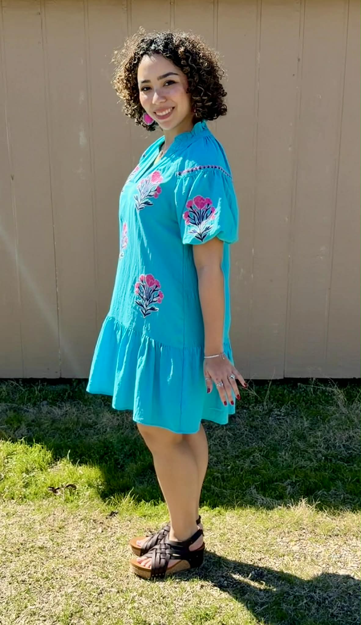 Umgee Boho floral Mini dress turquoise