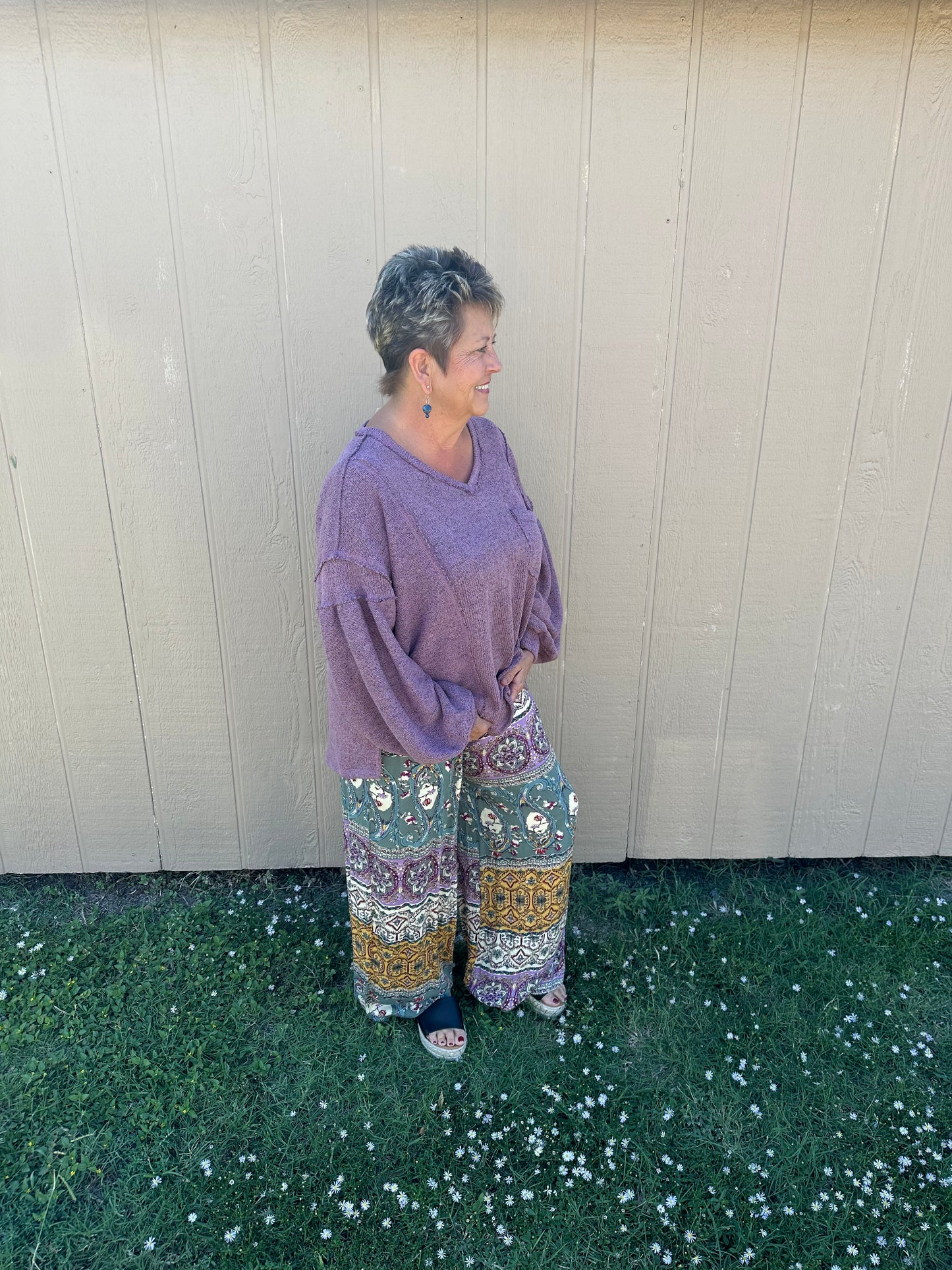 Umgee Wide Leg Patterned Pants