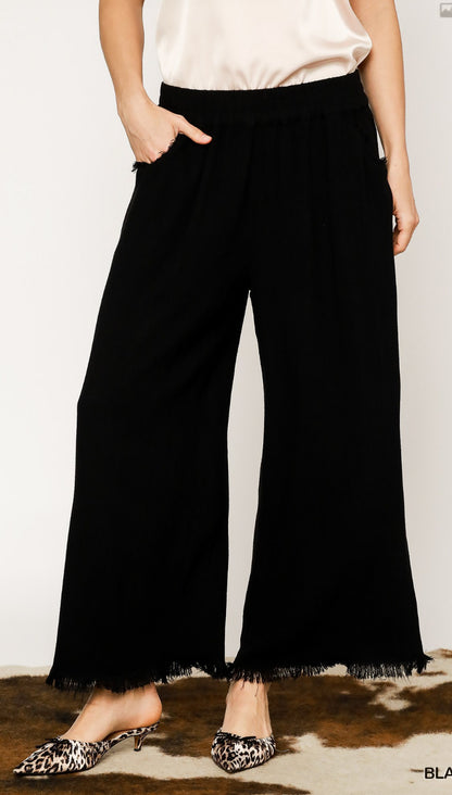 Umgee Wide Leg Crop Linen Pants