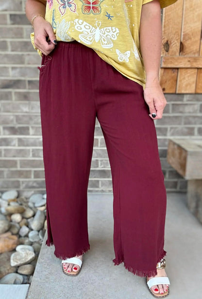 Umgee Wide Leg Crop Linen Pants