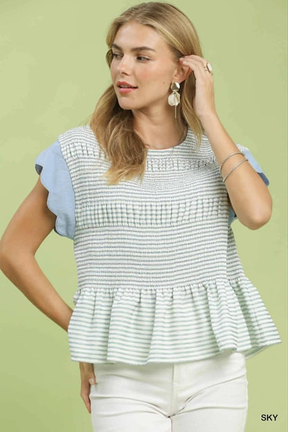 Umgee Scalloped Slv Smocked Top