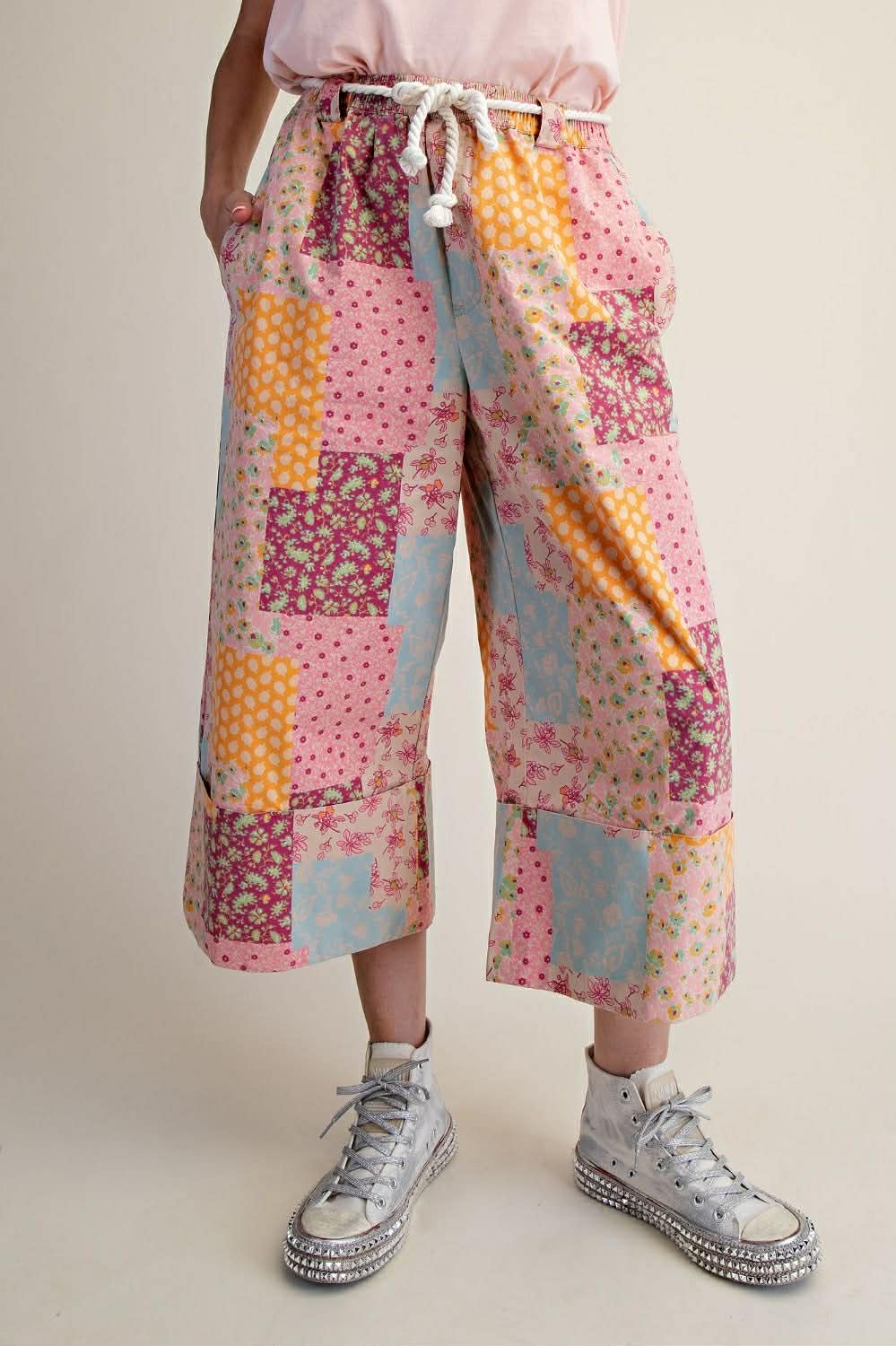 Easel patchwork wide leg capri